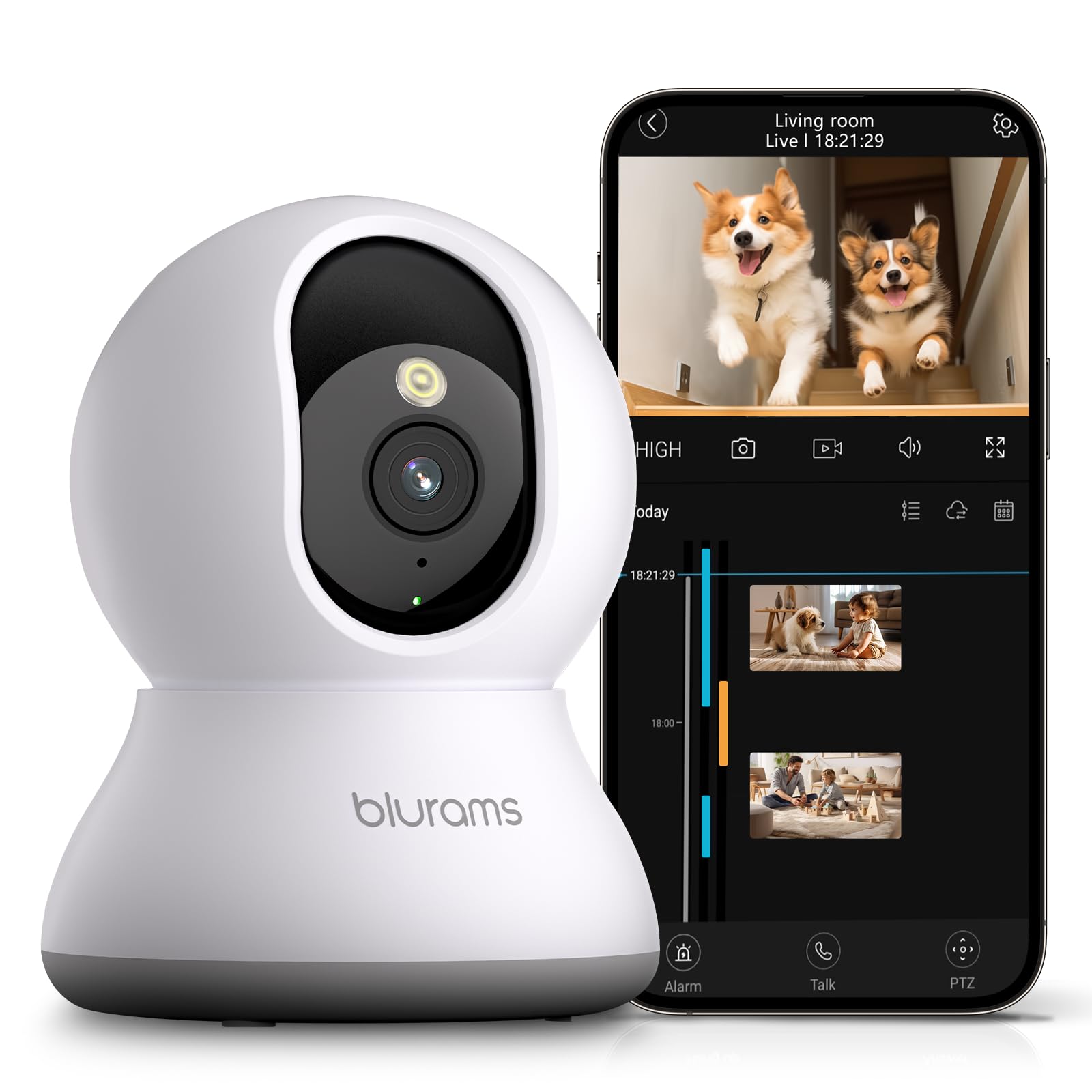 Blurams Pet Camera 2K, 360 Indoor Security Camera, Dog Camera With Phone App, Ptz Cameras For Home Security Indoor, 2 Way Audio,