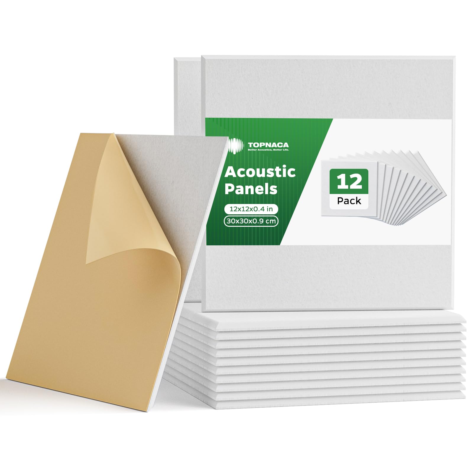 Topnaca Sound Proof Panels for Walls, 12 Pack Square 12x12x0.4 Self-adhesive Soundproof Wall Panels, Sound Absorbing, High Densi