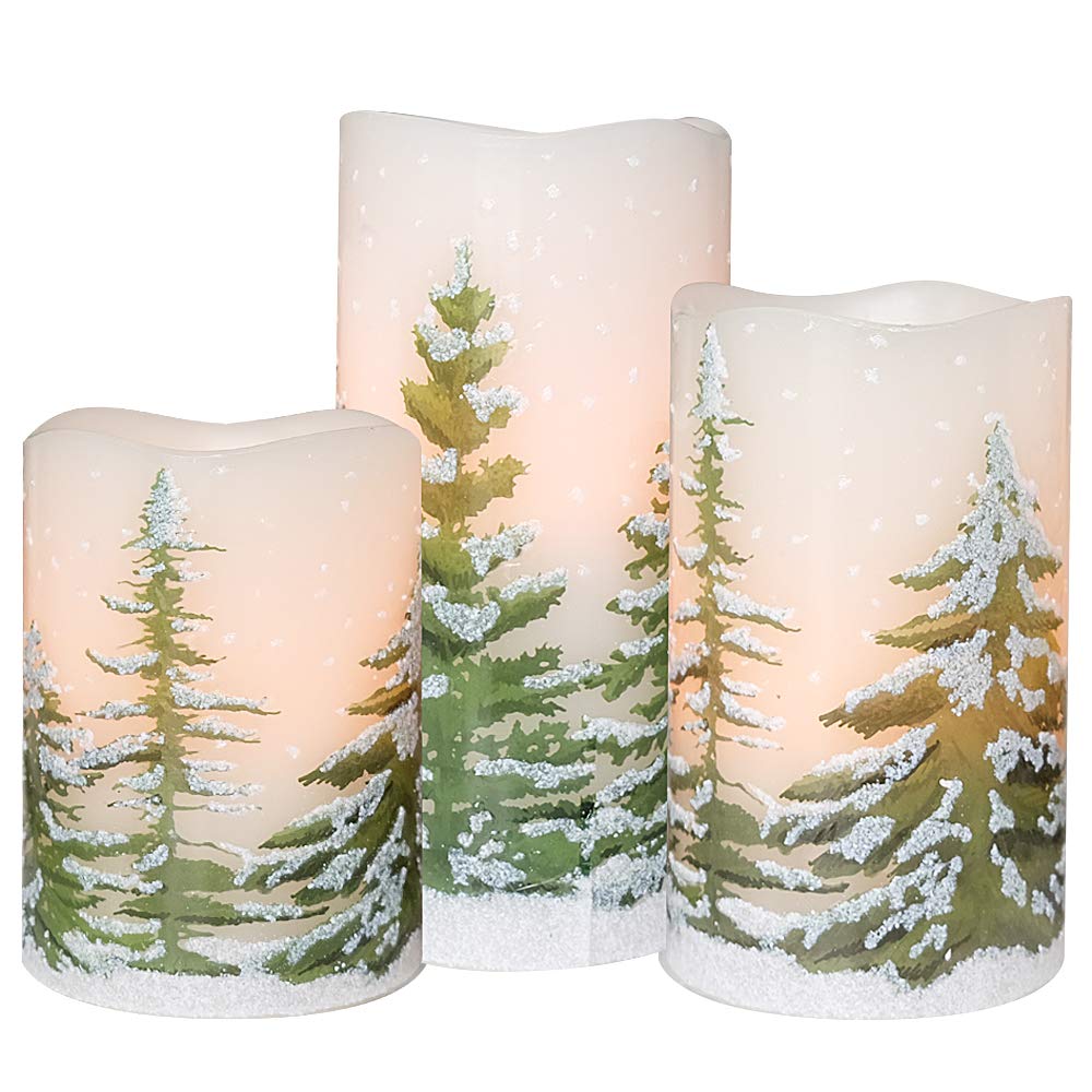 Eldnacele Green Tree Christmas Deco Flameless Flickering Candles With Automatical Daily Timers, Battery Operated Led Candles Rea