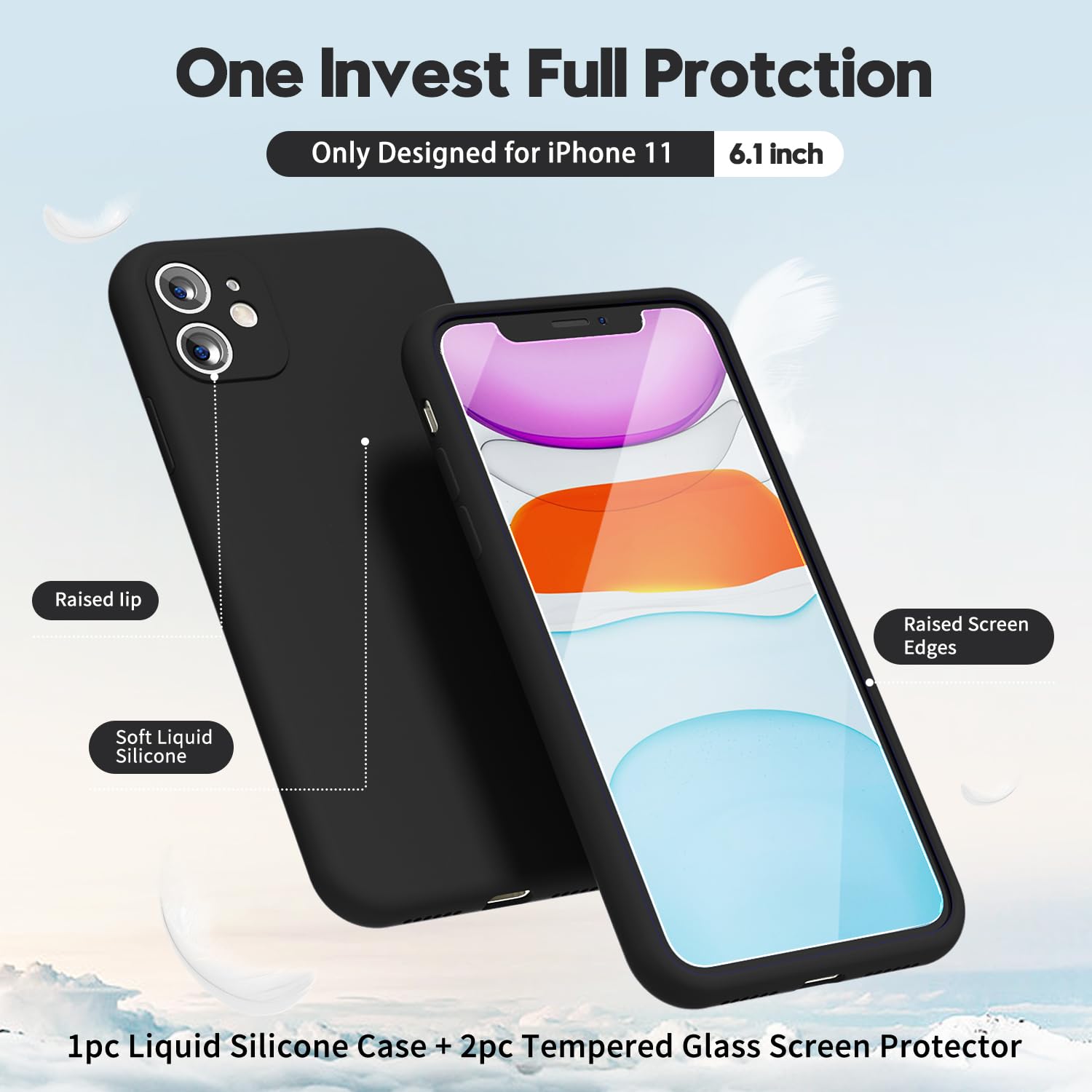 Oakxco For Iphone 11 Phone Case Liquid Silicone, Cute Thin Slim Soft Rubber Tpu Plain Smooth Gel Cover For Women Girl Aesthetic