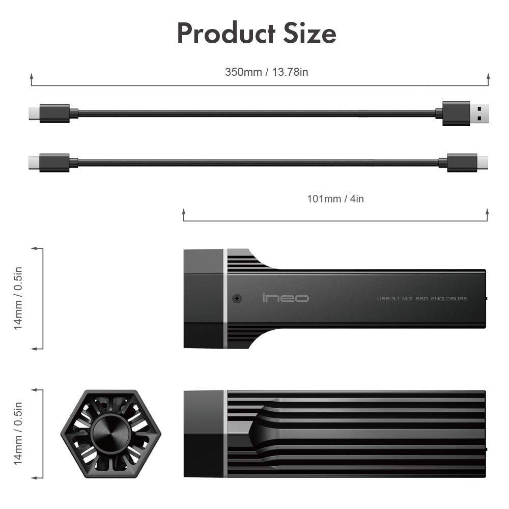Ineo M.2 Nvme (Pcie) Ssd Enclosure Built In Cooling Fan And Write Protection Switch [C2605 Nvme]
