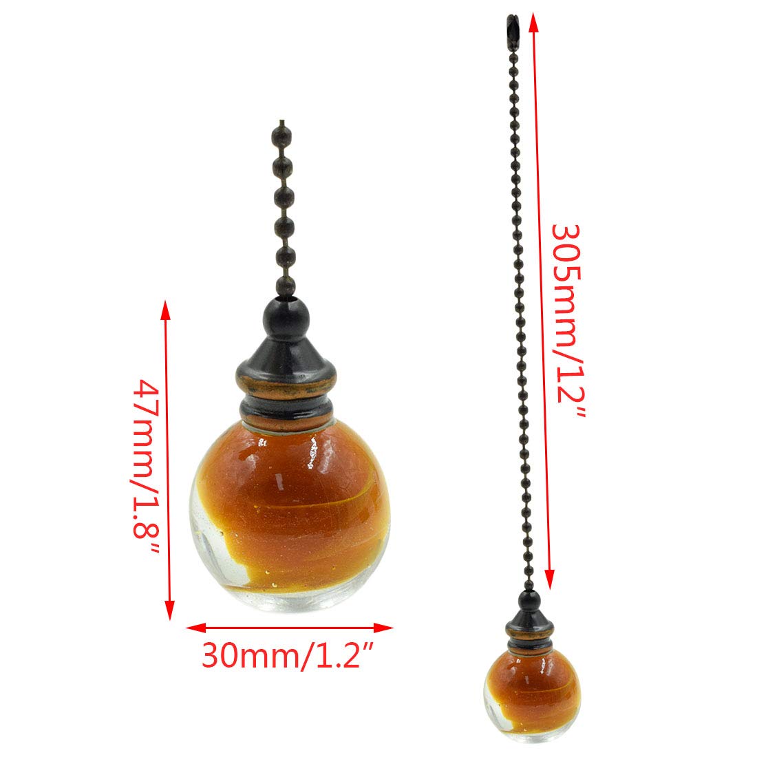 Hxchen 2Pcs 305Mm/12 Bronze Pull Chain Amber Ball Pendant For Ceiling Fan