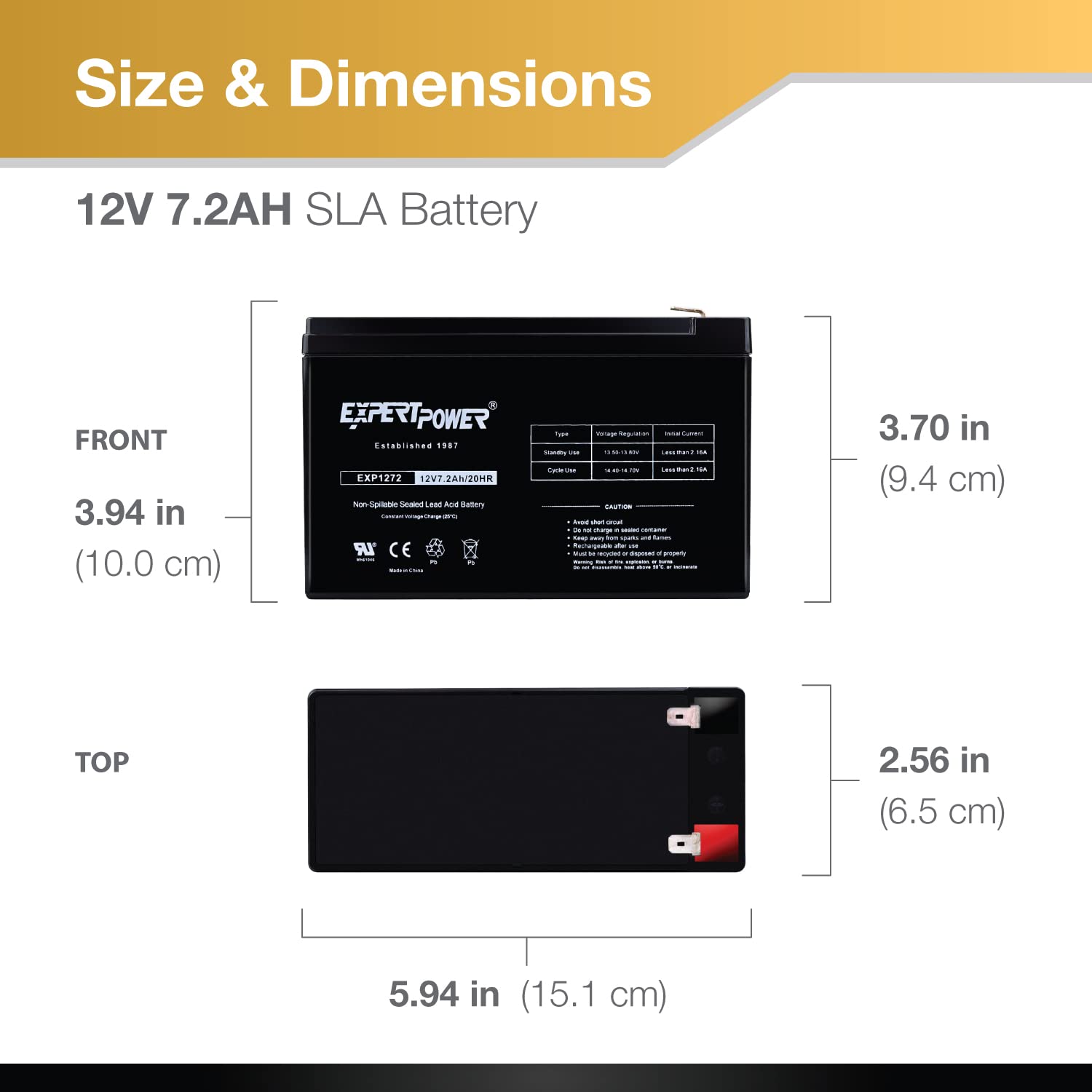 Expertpower 12V 7.2Ah Sealed Lead Acid (Sla) Rechargeable Battery For Security Alarm System With F2 Terminals || Exp1272