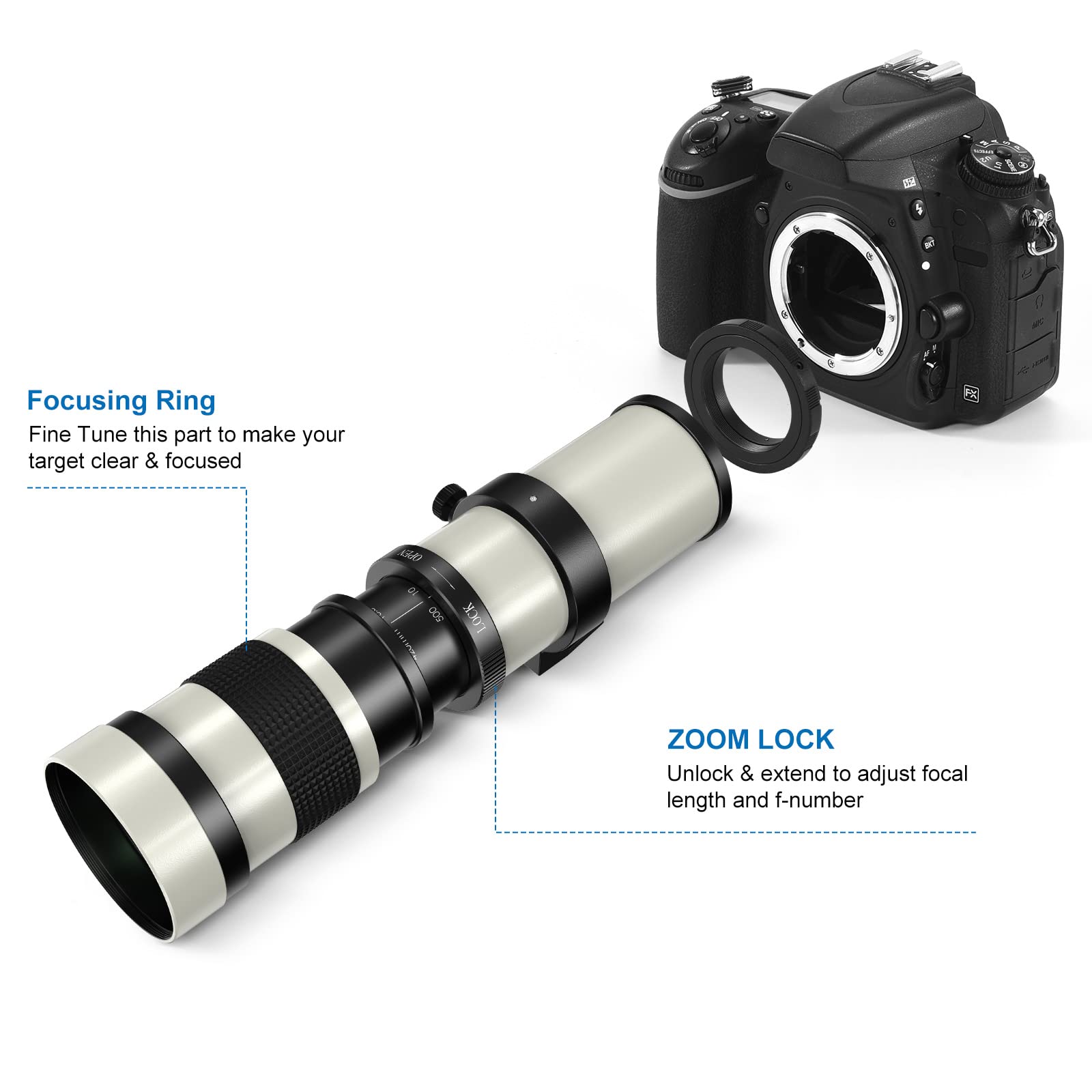 420 800Mm F/8.3 Telephoto Lens   Manual Zoom Lenses For Sony E/Nex Mount Dslr Cameras Alpha ?7R Iv ?7 Iii A9 A7 Ii A7S A6600 A6500 A6400 A6300 A6100 A6000 A5100 A5000 Nex 6 Nex 5R/5T/5C Nex 3N