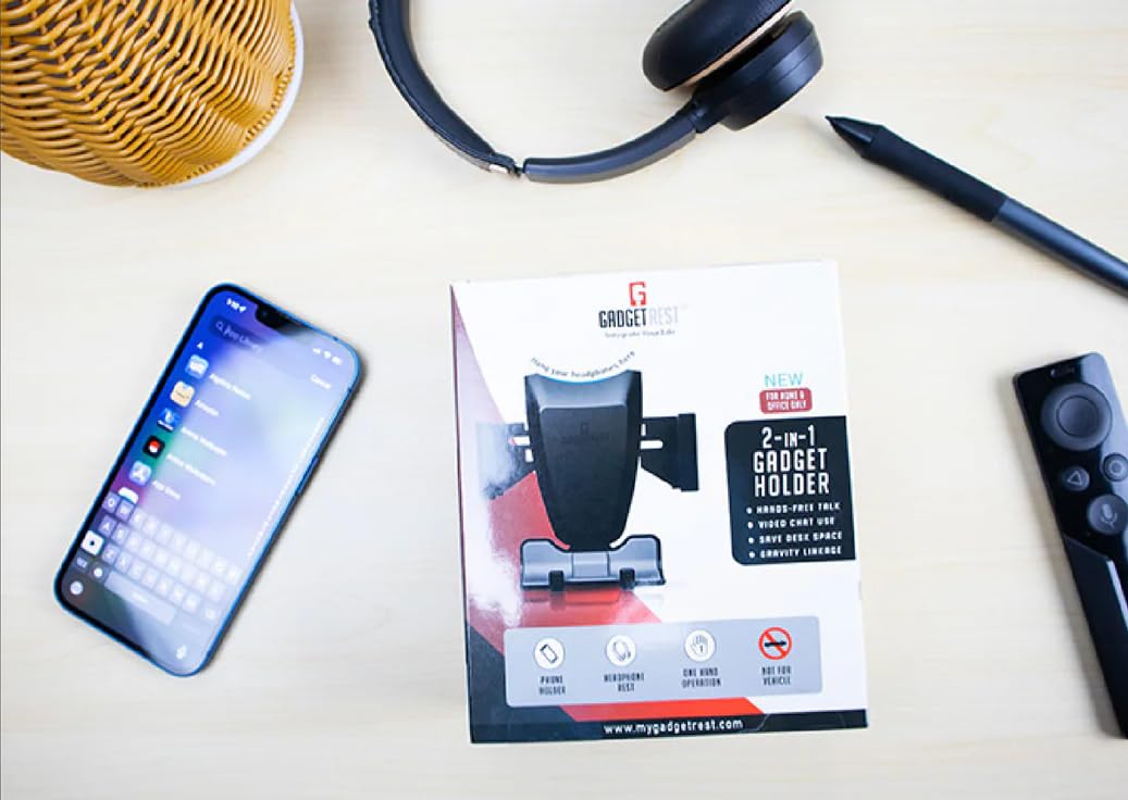 2 In 1: Cell Phone Holder/Mount By Gadgetrest, Can Hold Headphones Also, For Home And Office Only, Adjustable, Gravity Phone Mou