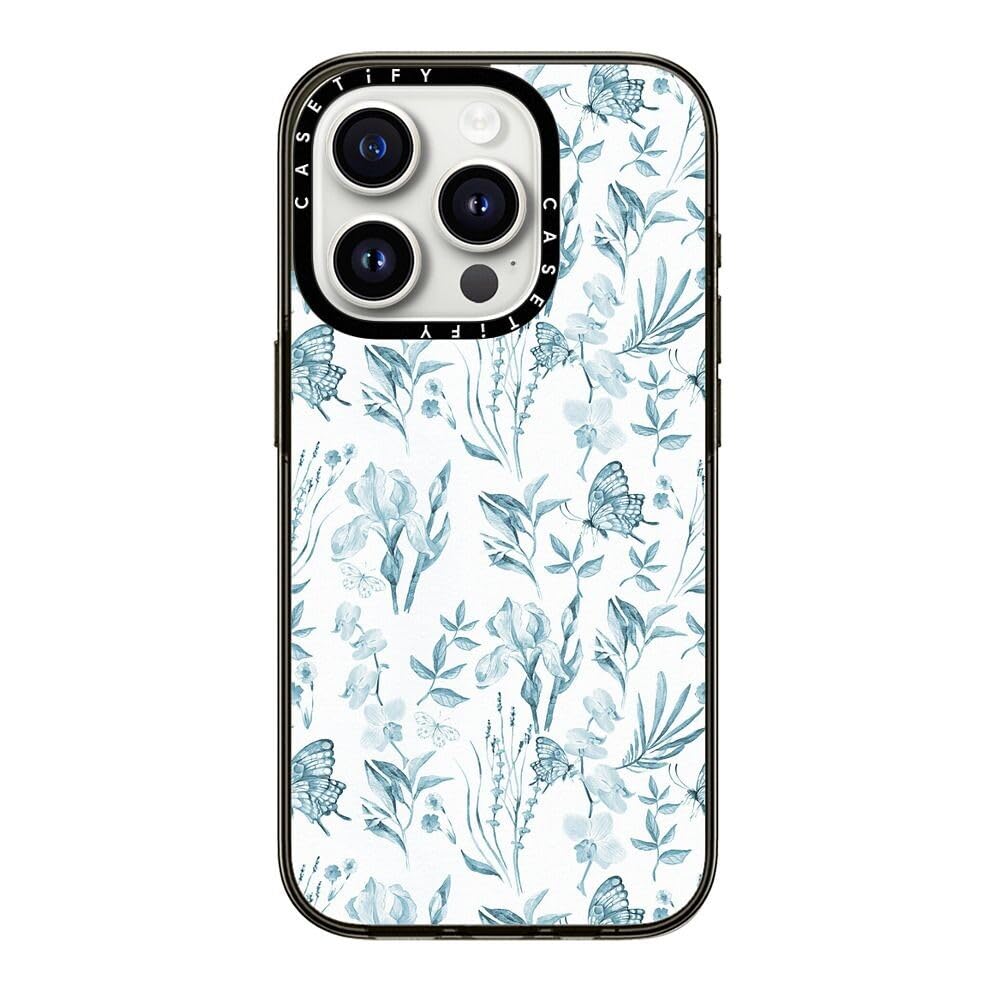 Casetify Compact Case For Iphone 15 Pro [2X Military Grade Drop Tested / 4Ft Drop Protection]   Elegant Pastel Blue Vintage Butt