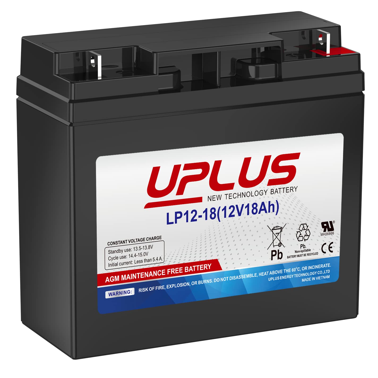 Uplus12V 18Ah Rechargeable Sealed Lead Acid Battery with Nut and Bolt (NB) Terminal, Rechargeable SLA AGM Battery Replaces UB121