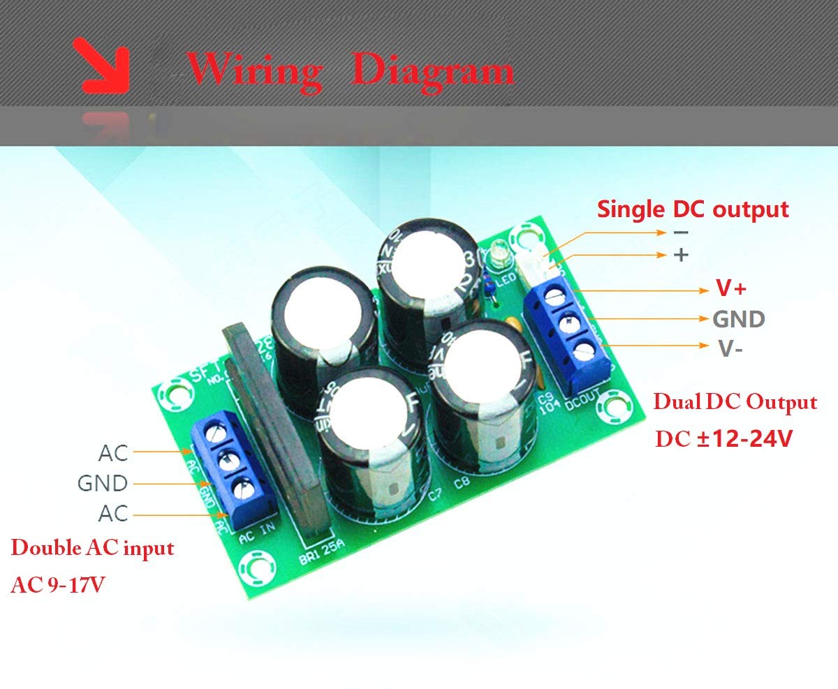 Noyito 25A Dual Power Rectifier Filter Board Ac 9-17V Dc  12-24V Power Amplifier Power Supply Rectifier Board Suitable For Lm187