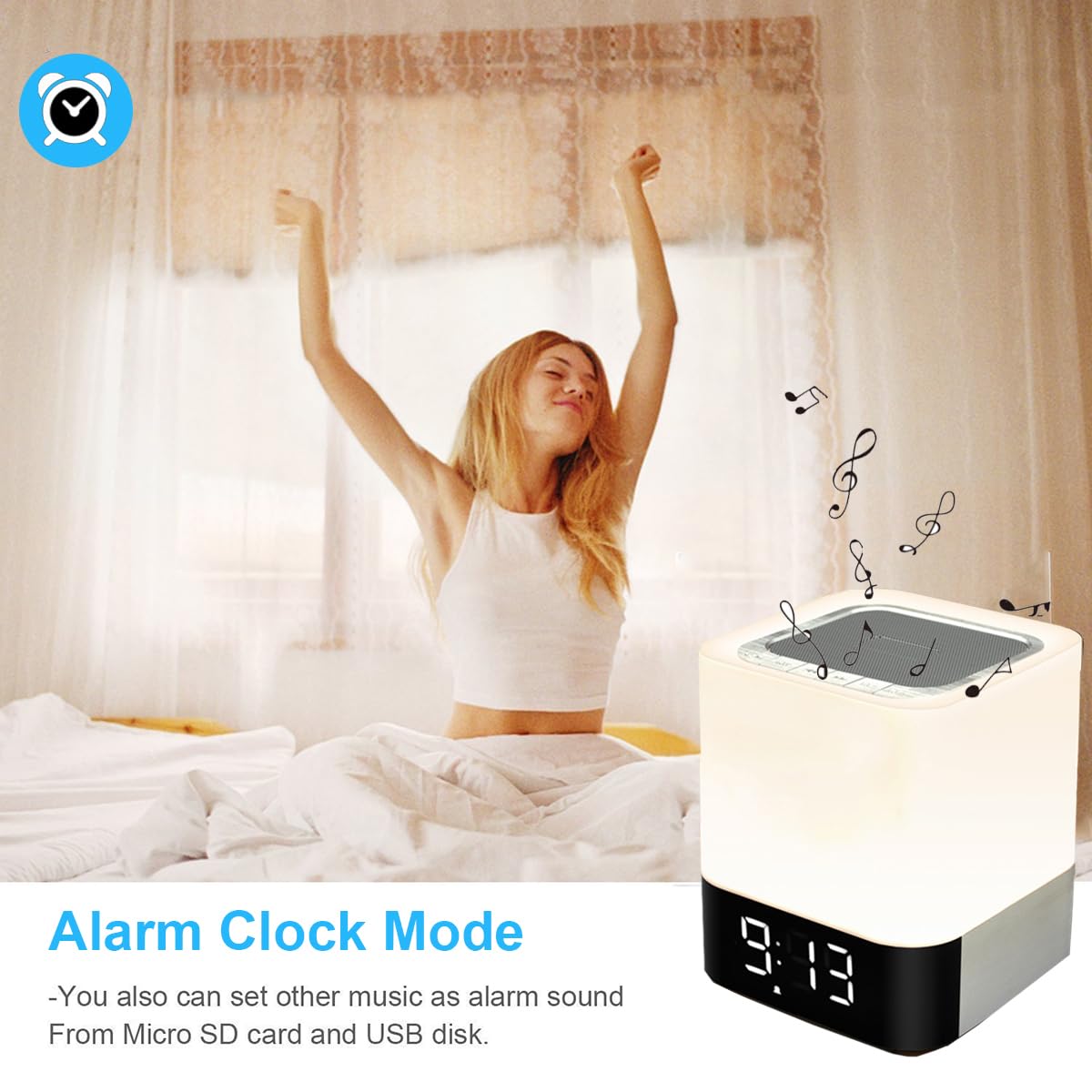 Bluetooth Speaker Night Lights, Bluetooth Alarm Clock For Kids Mp3 Player, Touch Control Bedside Lamp, Color Changing Table Lamp