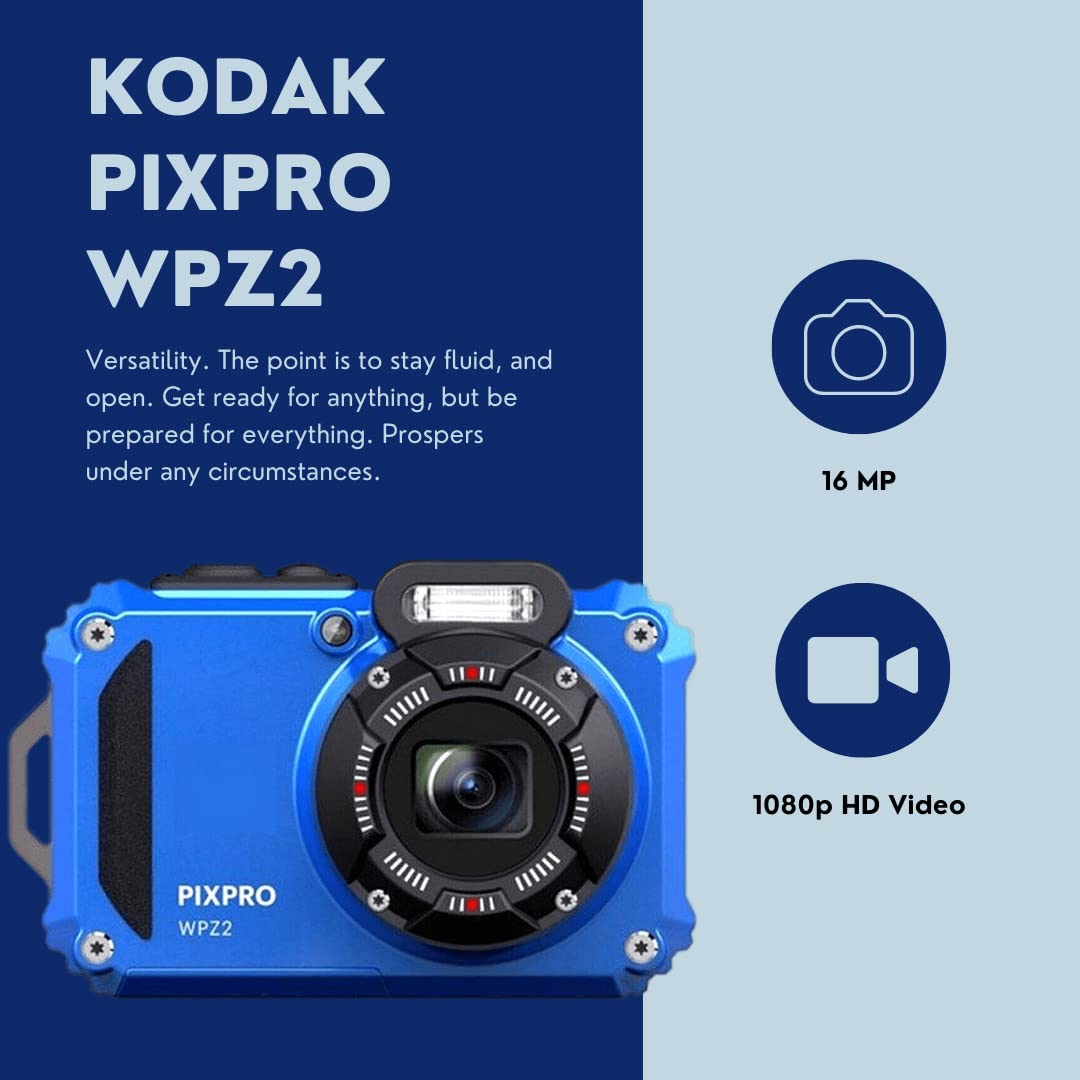 Kodak Pixpro Wpz2 Rugged Waterproof 16Mp Digital Camera With 4X Optical Zoom (Blue) Bundle With Koah Nostrand Gadget Bag, Floati