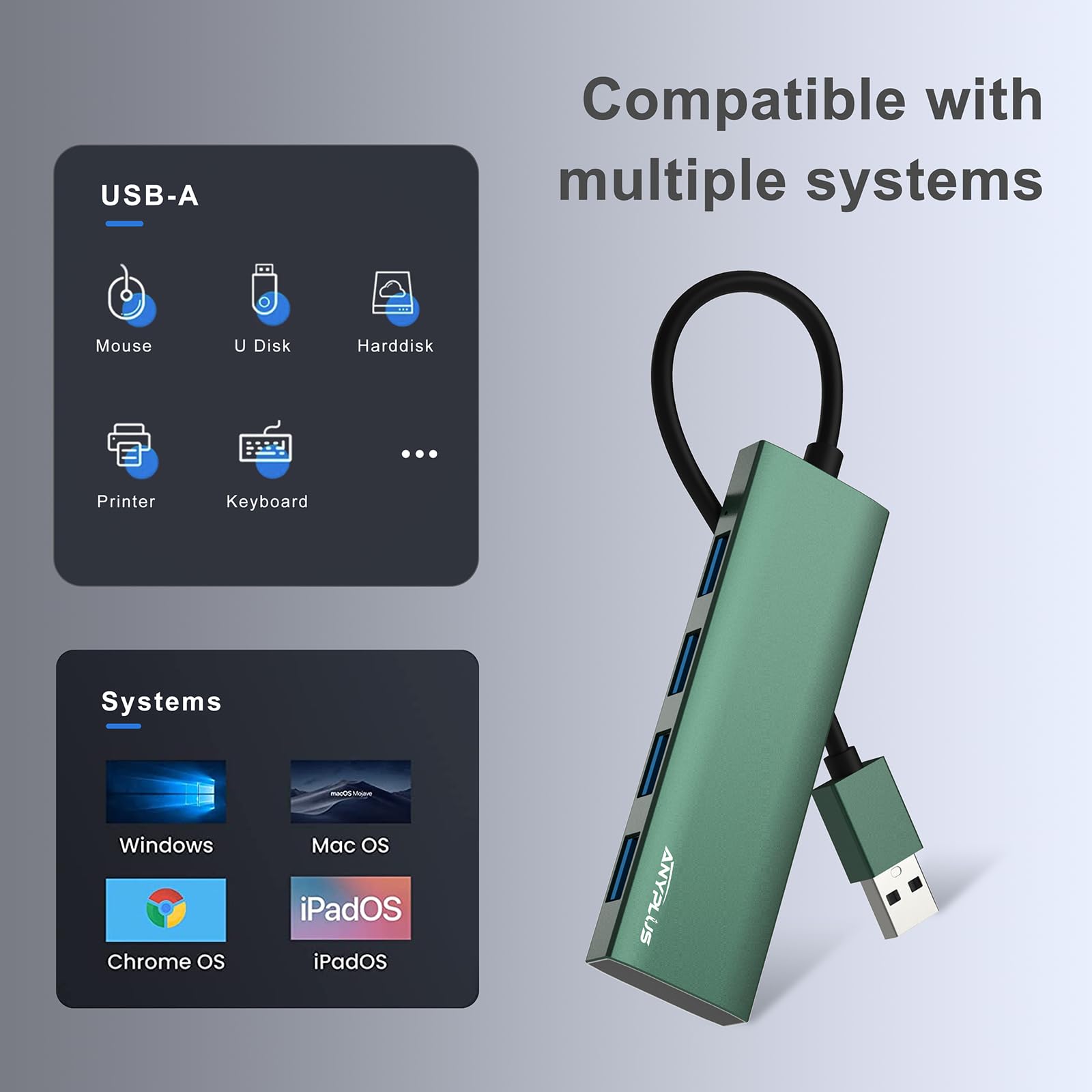 Anyplus Usb Hub, Usb 3.0 Hub Aluminum Alloy Ultra Slim Usb Splitter, Portable 4 Port Usb Extender, Usb Hub For Laptop, Pc, Macbo