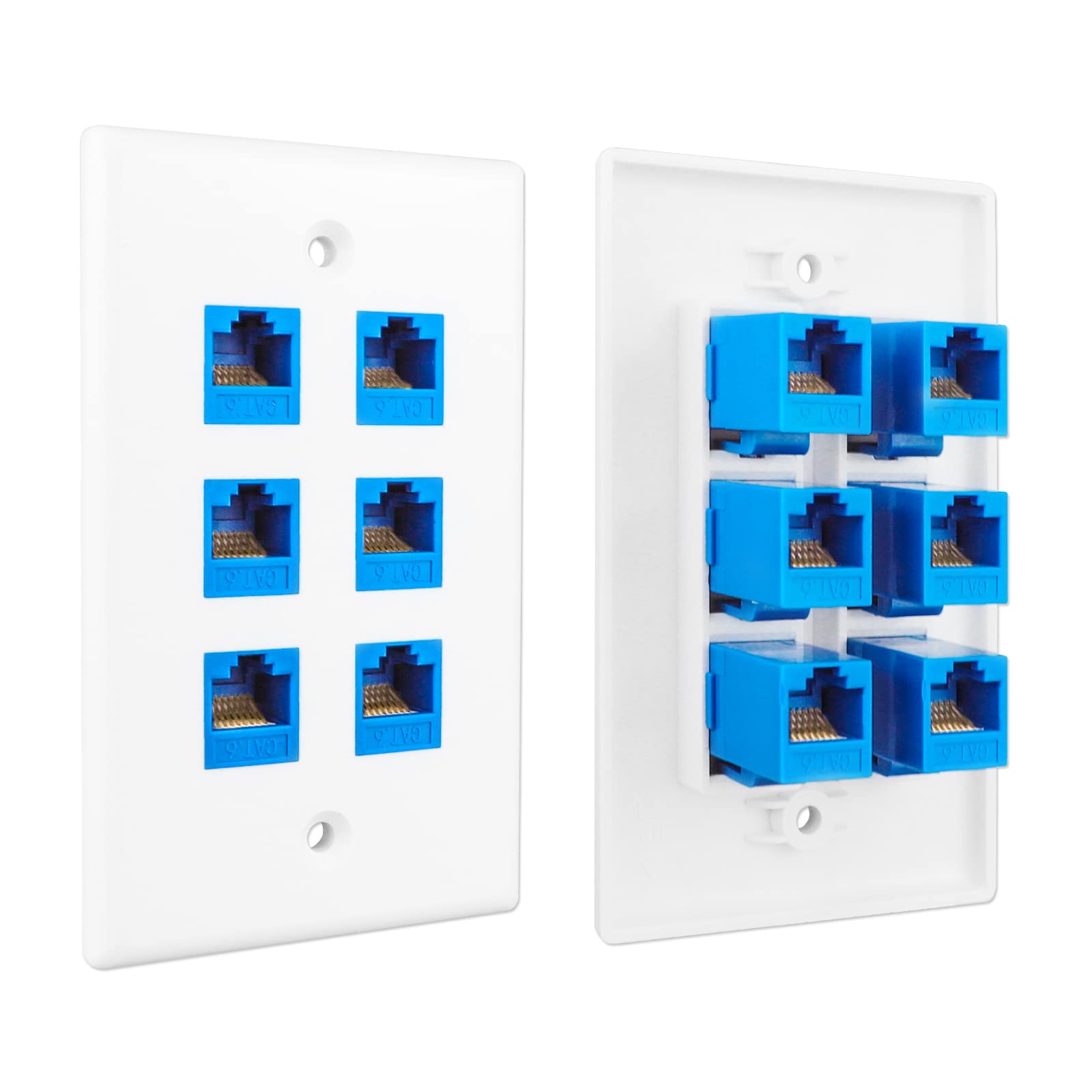 Iwillink (1 Pack) 6 Port Ethernet Wall Plate, Keystone Jack Wall Plate With Rj45 Keystone Inline Coupler Insert, Female To Femal