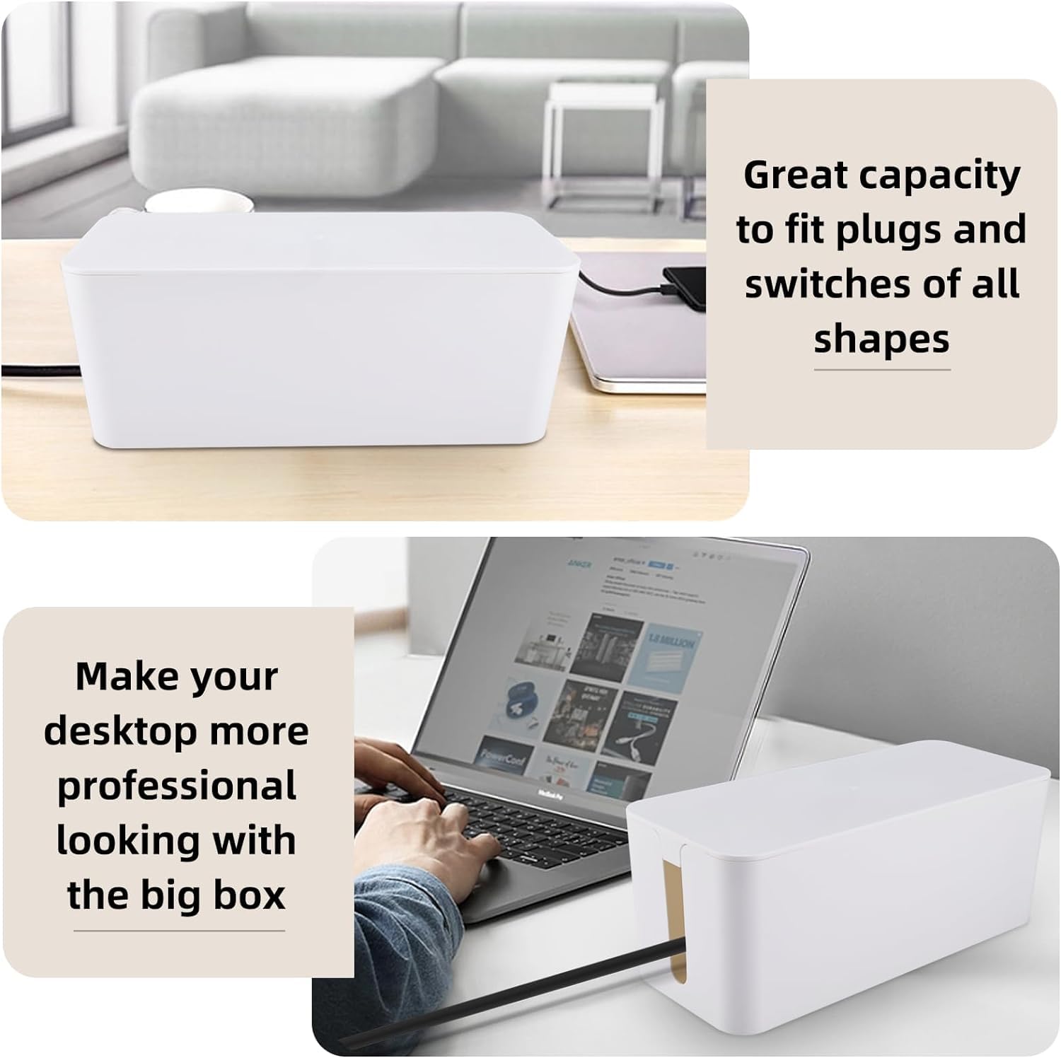 Yaeccc Cable Management Organizer Box Power Strips Hider Power Cords Hider For Desk, Tv, Computer, Usb Hub,Cords (Set Of Three)