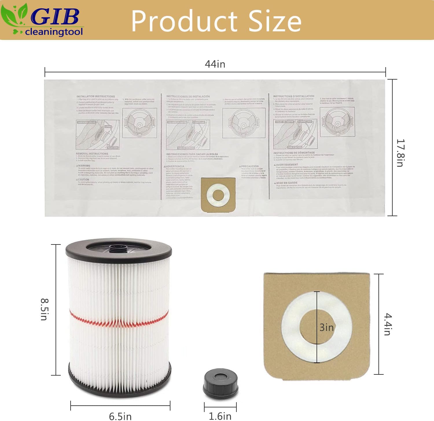 Gib Cleaningtool 17816 Filter For Craftsman Shop Vac Filter 5/6/8/12/16/32 Gallon Wet/Dry Vac Filter With 3 Pack Cmxzvbe38749 Du
