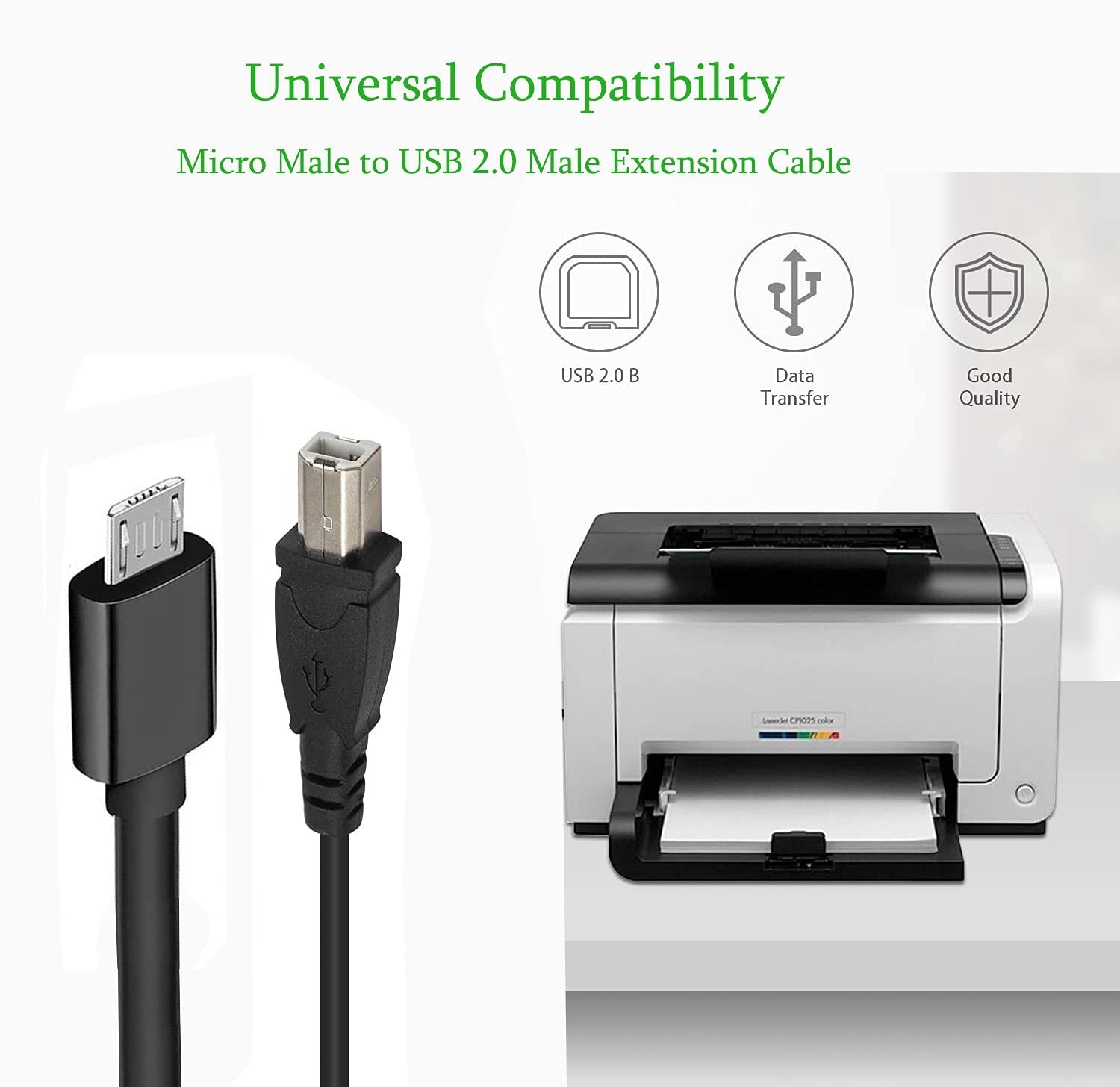 Traovien Micro Usb To Printer Cable, 2Pcs Micro Usb 5Pin Male To Usb Type B Data And Charge Cable,Android Phone Pc To Printer Ca