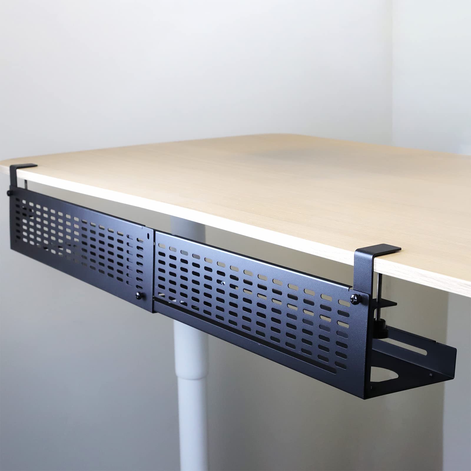 Aeons Under Desk Cable Management Tray Kit   Horizontal Adjustable Up Tp 41� Desk Organizer Removable C Clamp Mount Reversiable Computer Cord Raceway And Modesty Panel For Large Desk, Black