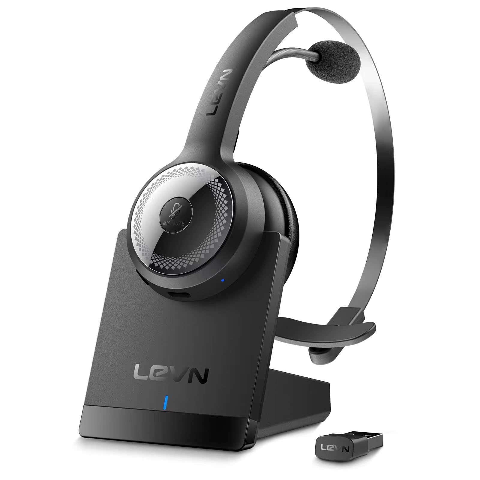 Levn Bluetooth 5.0 Headset, Wireless Headset With Microphone (Ai Noise Cancelling), 35Hrs Bluetooth Headphones With Usb Dongle For Pc, Suitable For Remote Work/Call Center/Zoom/Online Class/Trucker