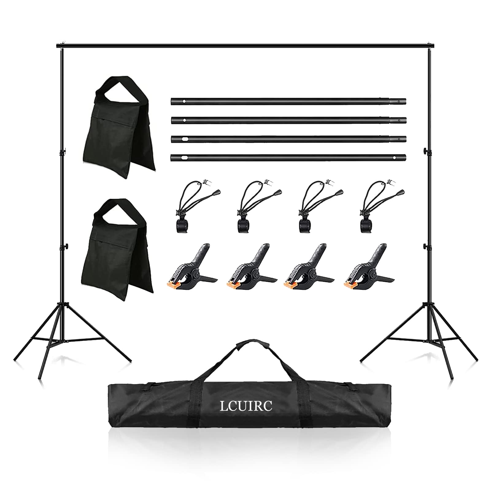 Lcuirc Photo Backdrop Stand, 6.5X10Ft Background Stand Kit With 4 Crossbars, 4 Spring Clamps, 4 Backdrop Clips, 2 Sandbags, And