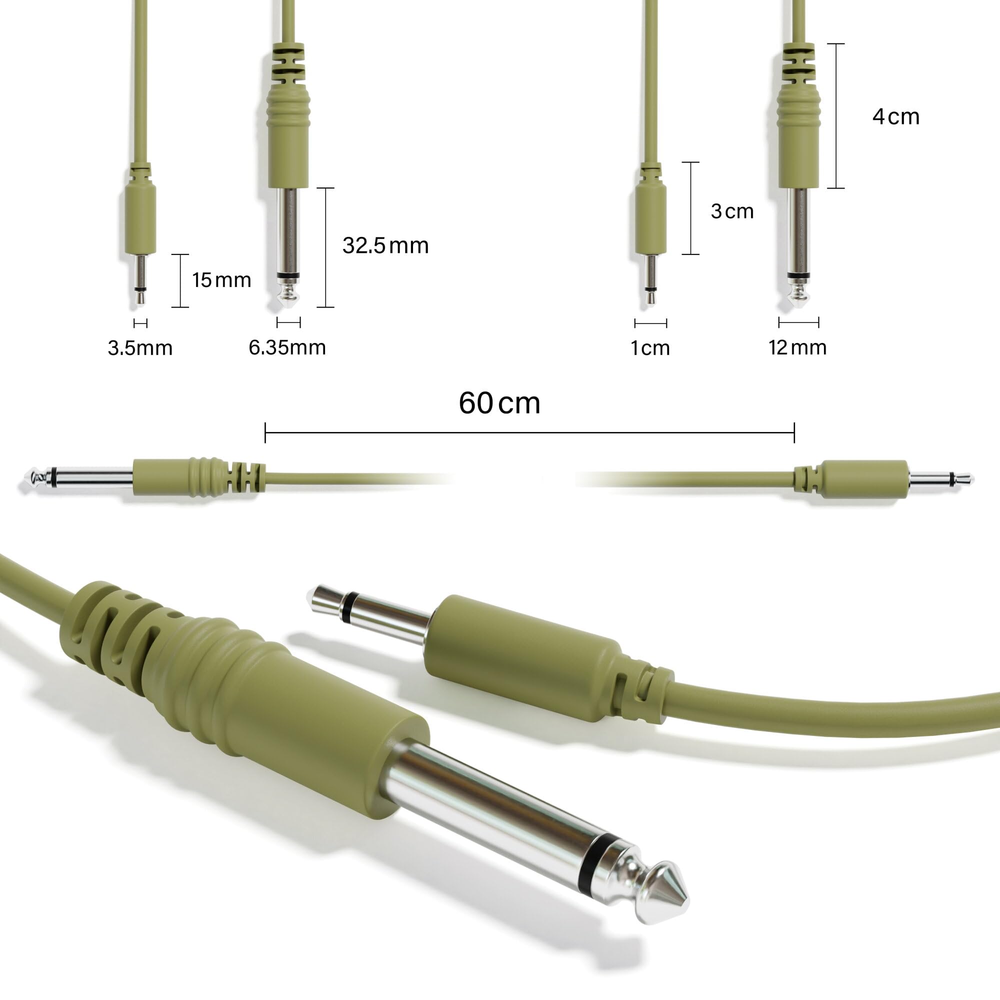Excelvalley - Mono Patch Cables - Ts 3.5Mm 1/8 To 6.35Mm 1/4 [6B-Pack | 10 Cm - 3.94]