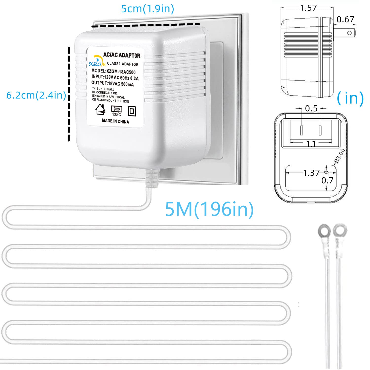 Xzgm18V500Ma Doorbell Power Adapter, Video Doorbell Special Power Transformer, Compatible With Ring, Nest, Eufy, Wyze, Arlo Wire