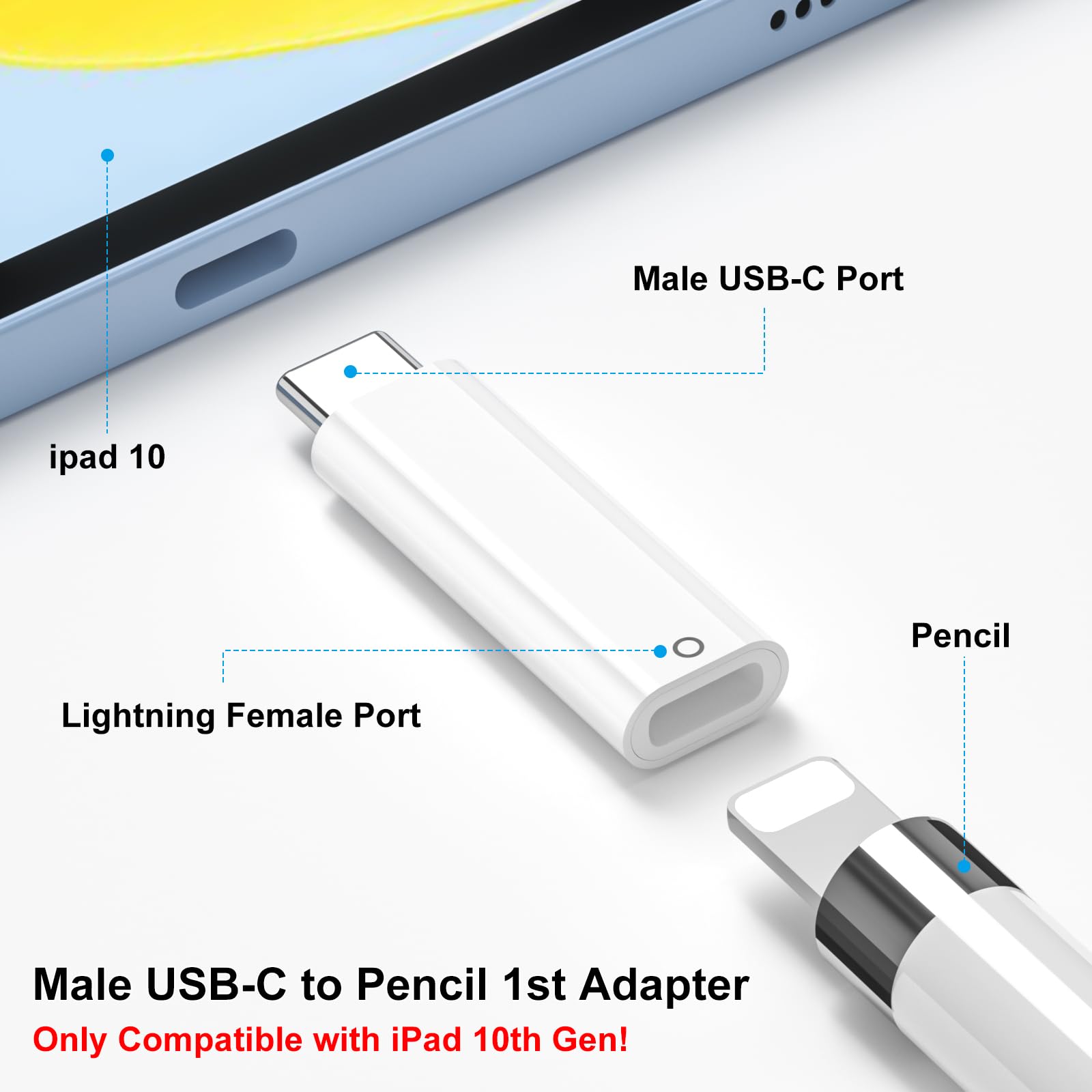Apetoo Usb C To Pencil Adapter For Apple Pencil 1St Gen And Ipad 10Th Gen Only,Usb C To For Lightning Pencil Charger Adapter Typ