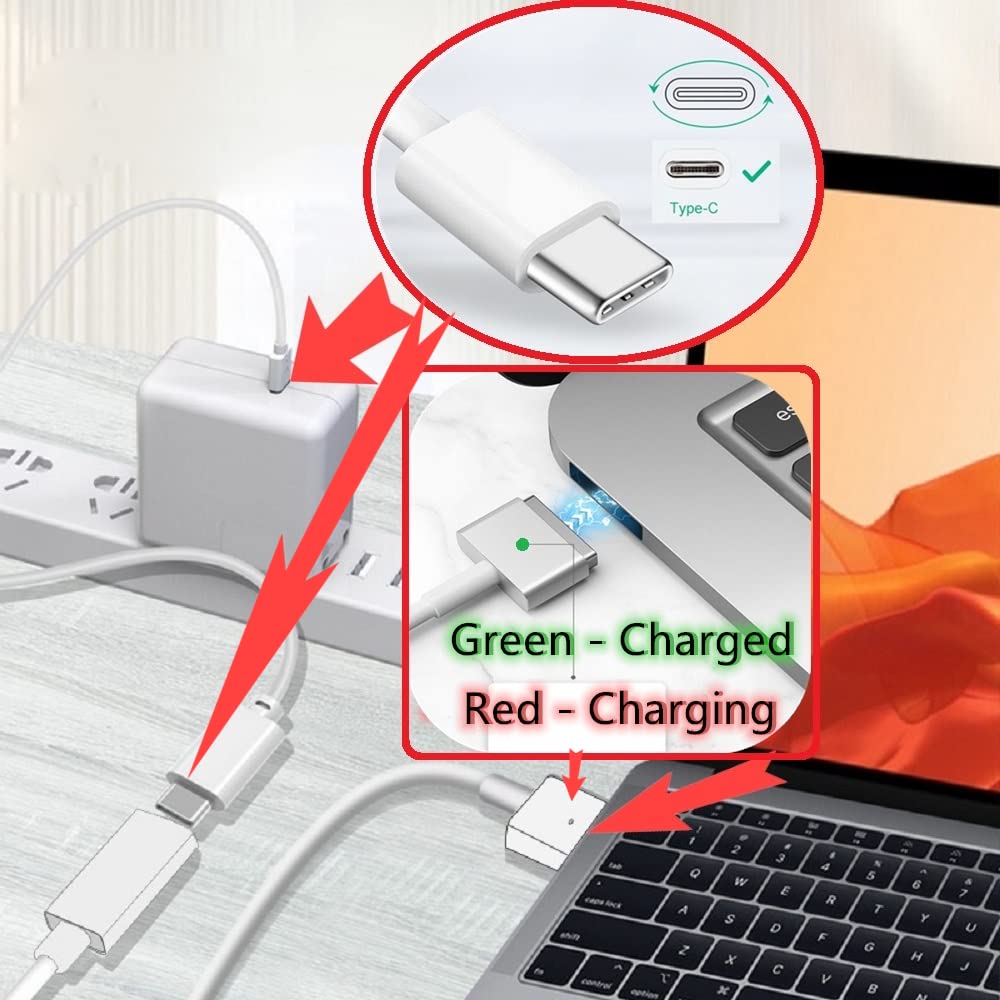 Tpenod USB-C to Magnetic 2 T-Tip Charging Cable Converter for MacBook Pro Air After Late 2012 White 10.6 inch