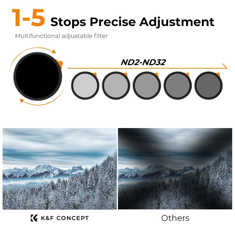 K&F Concept 52Mm Variable Nd2 Nd32 Nd Filter & Black Diffusion 1/4 Effect 2 In 1 Camera Lens Filter, 28 Multi Layer Coatings Hd/