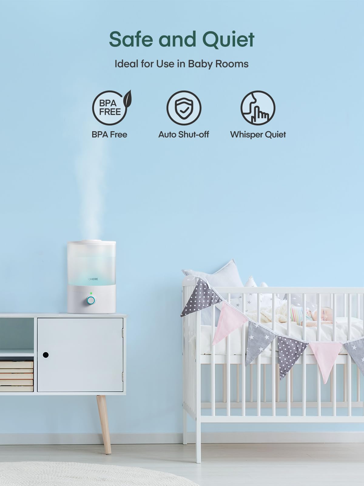 Fohere Humidifiers For Bedroom, 3.2L Top Fill Cool Mist Ultrasonic Humidifier For Baby Rooms And Plants, 2 In 1 Essential Oil Di