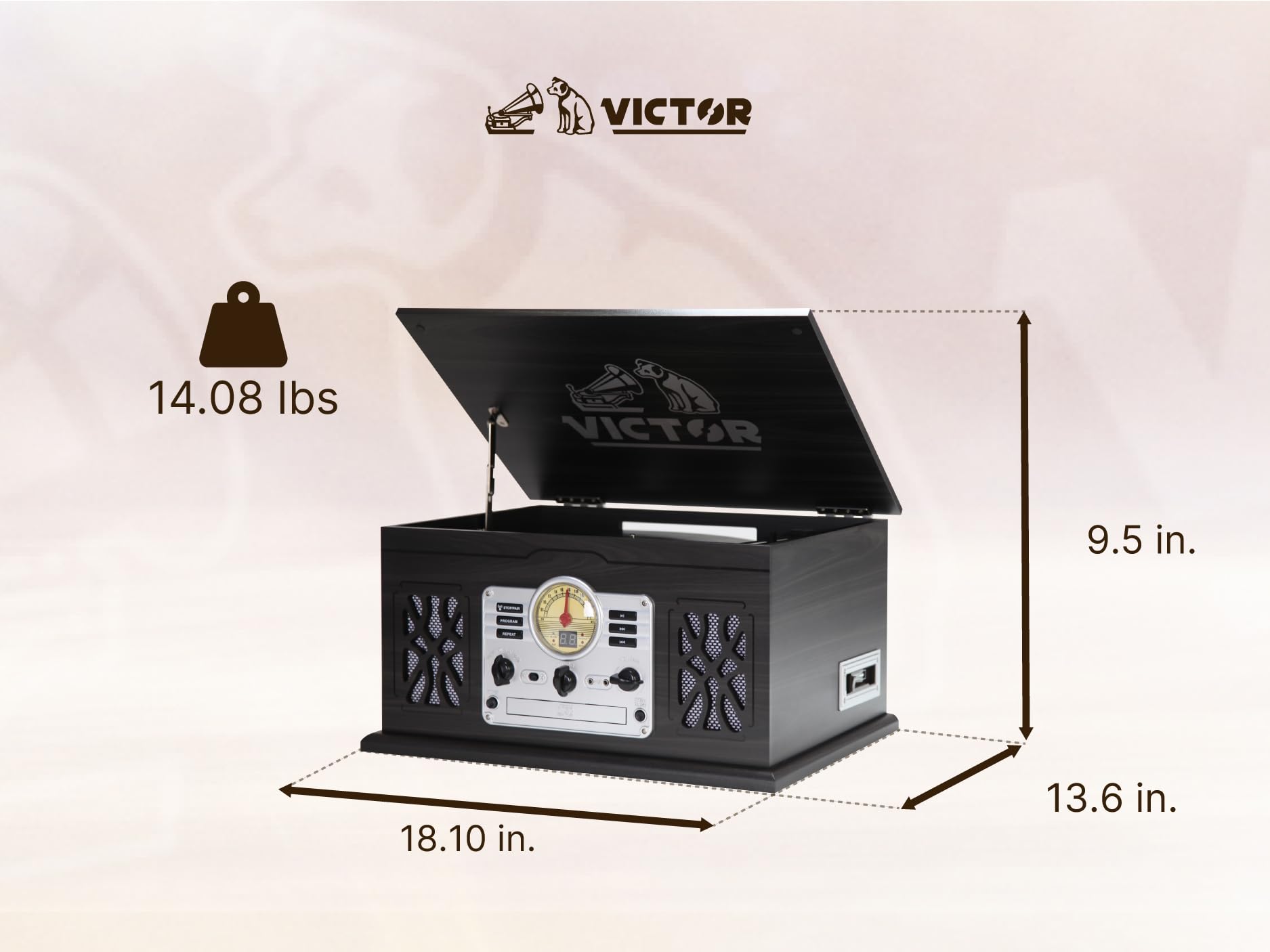 Victor State 7 In 1 Three Speed Turntable With Dual Bluetooth Espresso (Vwrp 3800 Es)