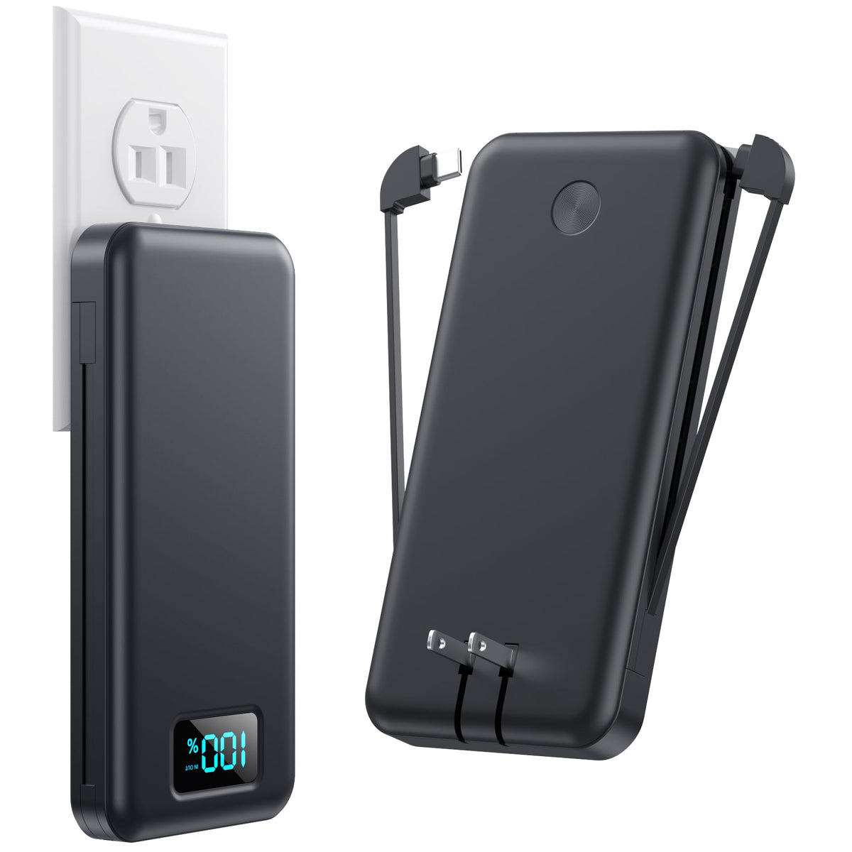 Portable Charger With Built In Cables & Ac Wall Plug,Ultra Slim 13800Mah Usb C Power Bank, 4 Output Lcd Display External Battery