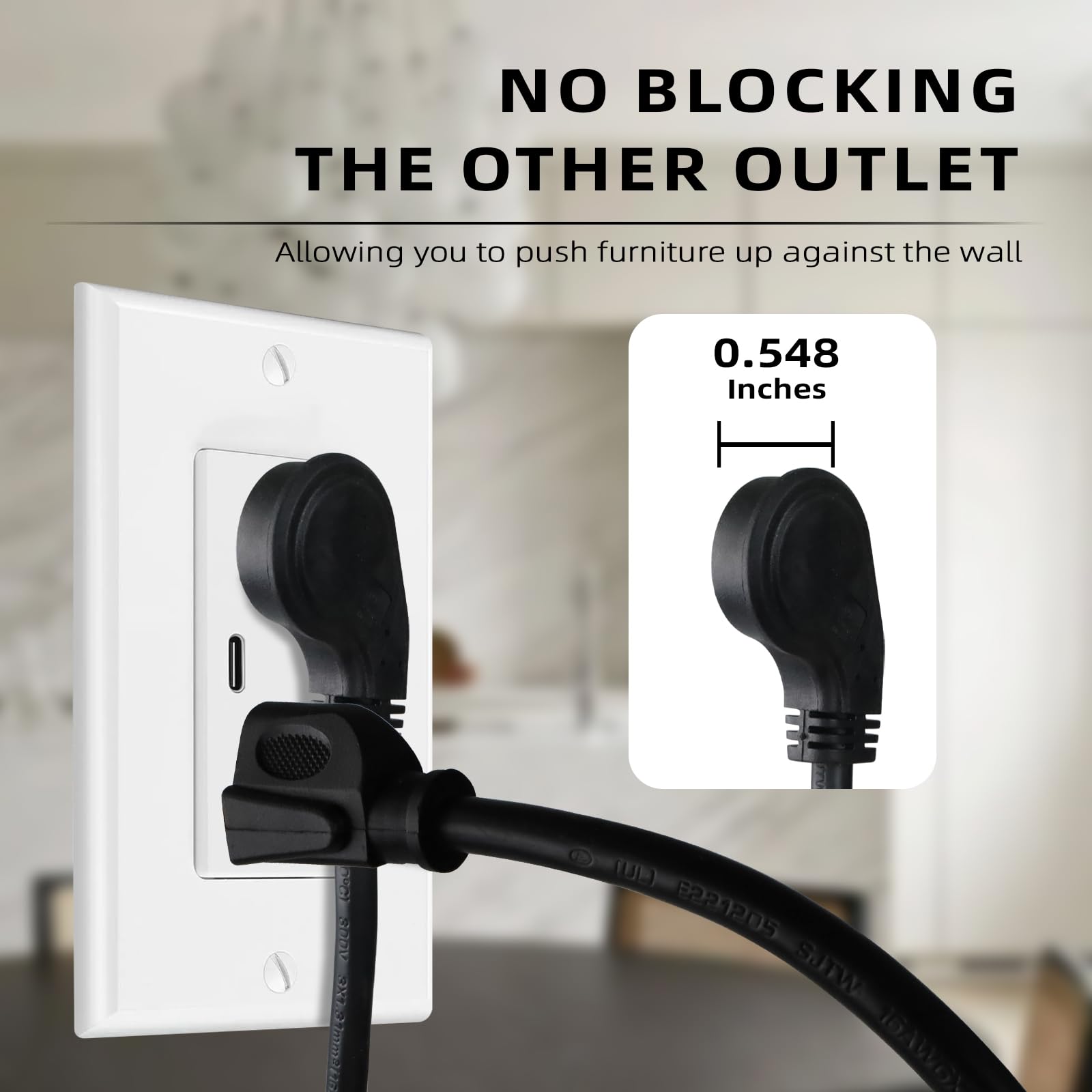 Ep 3 Pack 1 Ft Flat Plug Extension Cord, 16 Awg 3 Prong Grounded Black Low Profile Extension Cable For Indoor