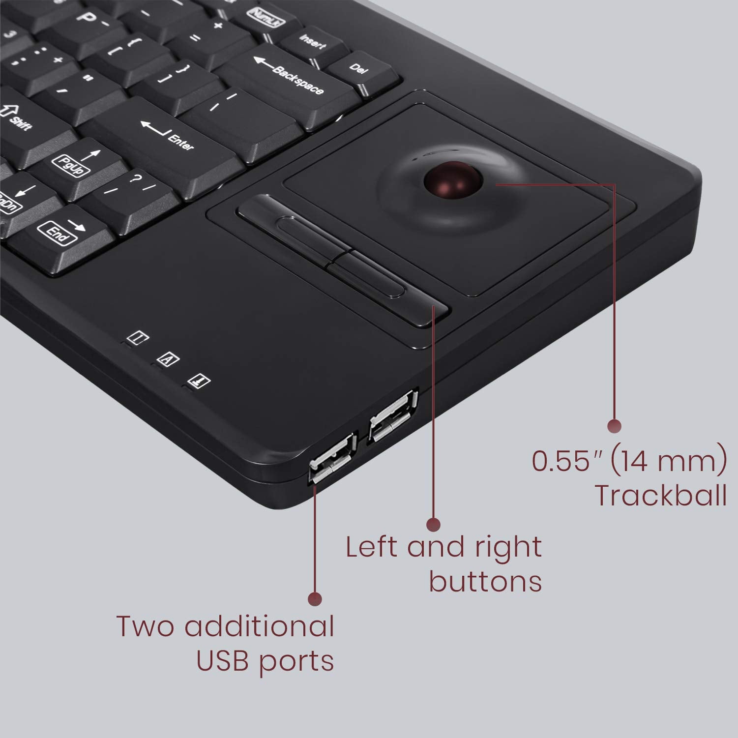Perixx Periboard 514H Plus Wired Keyboard With Trackball   14.57X5.39X1.02 Inch   Usb Port With 2 Hubs, Us English Layout, Black
