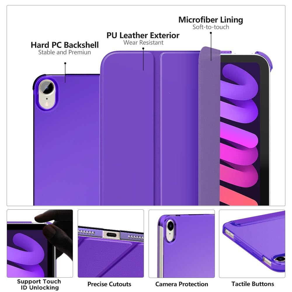 MoKo for iPad Mini 7 (A17 Pro) Case 2024,iPad Mini 6 Case 2021,8.3 inch iPad Mini 7th/6th Generation Case,Slim Lightweight Hard Back Shell Stand Cover for iPad Mini 2024 with Touch ID, Purple Violet