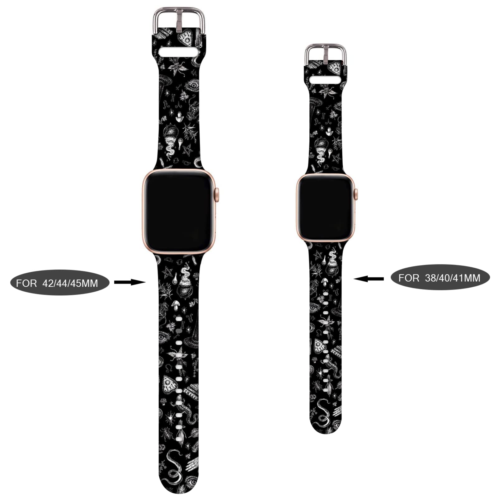 Compatible With Goth Gothic Black Apple Watch 38/40/41/42/44/45Mm For Women Men,Soft Silicone Halloween Gifts Decorations Replac