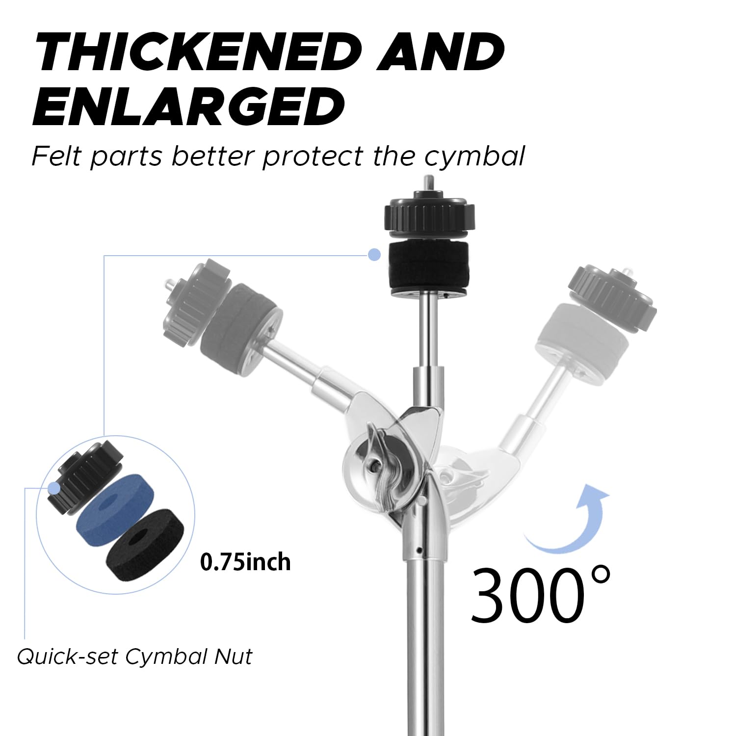 Starfavor Straight Cymbal Stand Double Braced Support Adjustable Height 22-49, Heavy Duty Double Braced Legs With Non-Slip Rubbe
