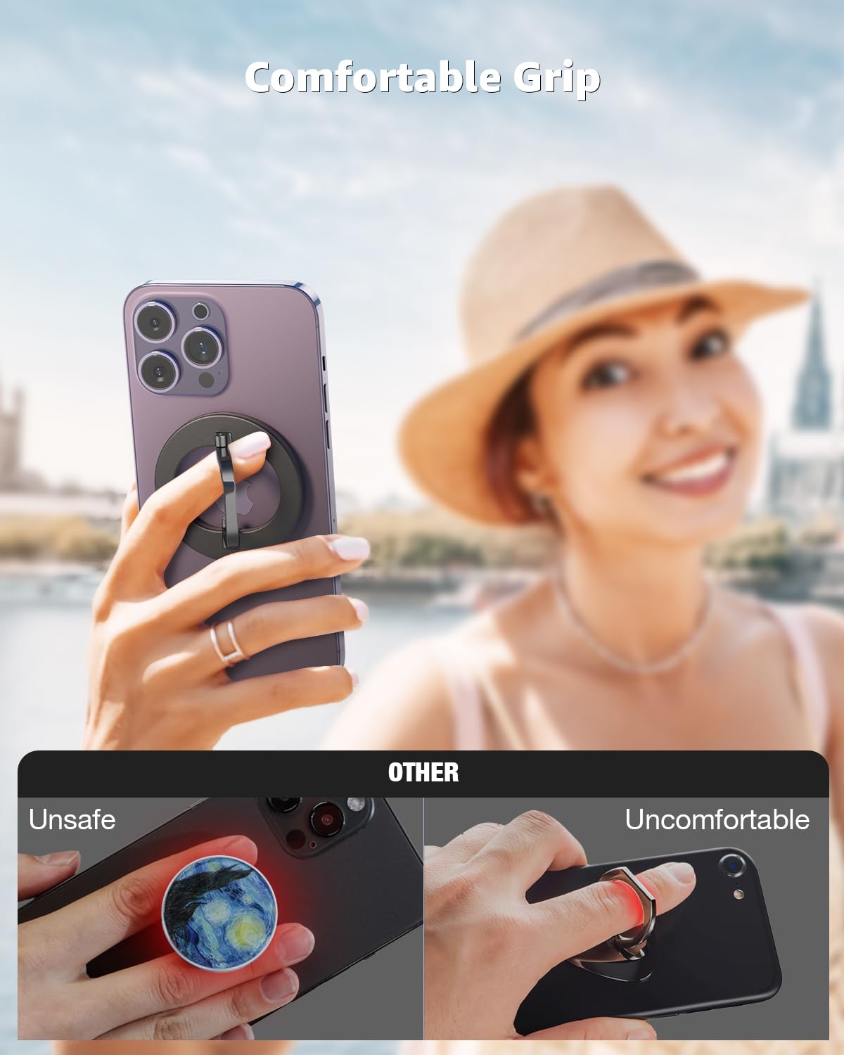 Superone For Magsafe Phone Grip, Adjustable Magnetic Phone Ring Holder Removable Finger Phone Ring Kickstand Compatible With Mag