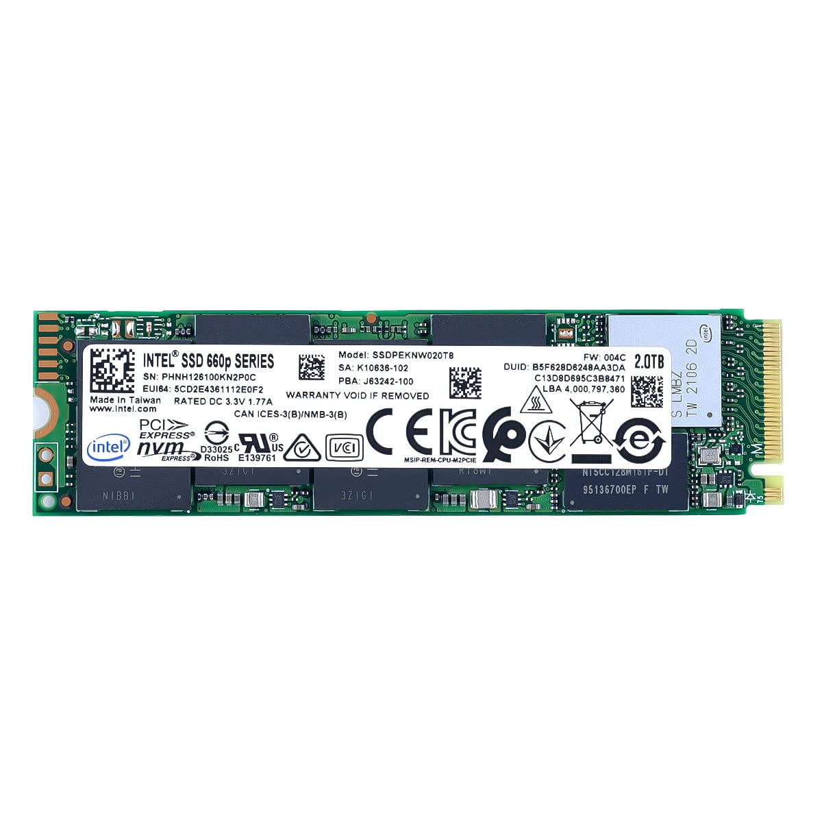 Intel 660P Series M.2 2280 2Tb Pcie Nvme 3.0 X4 3D2, Qlc Internal Solid State Drive (Ssd) Ssdpeknw020T8X1