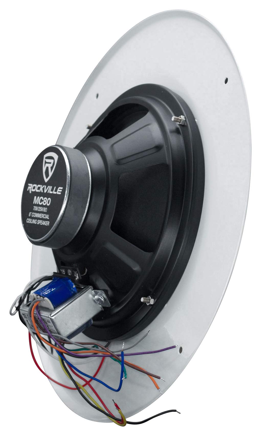 Rockville Mc80 Pair Metal 8 70V/25V In-Ceiling Commercial Pa Speakers, 20W Rms, Volume Control, Enhanced Bass, Wide Dispersion,