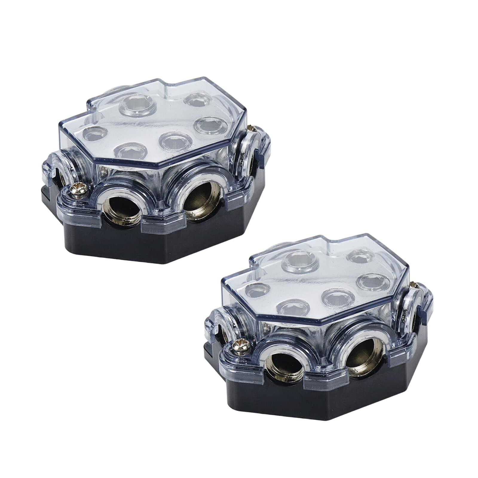 S Sydien 2Pc Power Distribution Block Car Audio 1 In 5 Ways Out Car Audio Distribution Block 0 Gauge Input 2/4/8 Gauge Out Ground Cable Splitter Distribution Block For Automotive