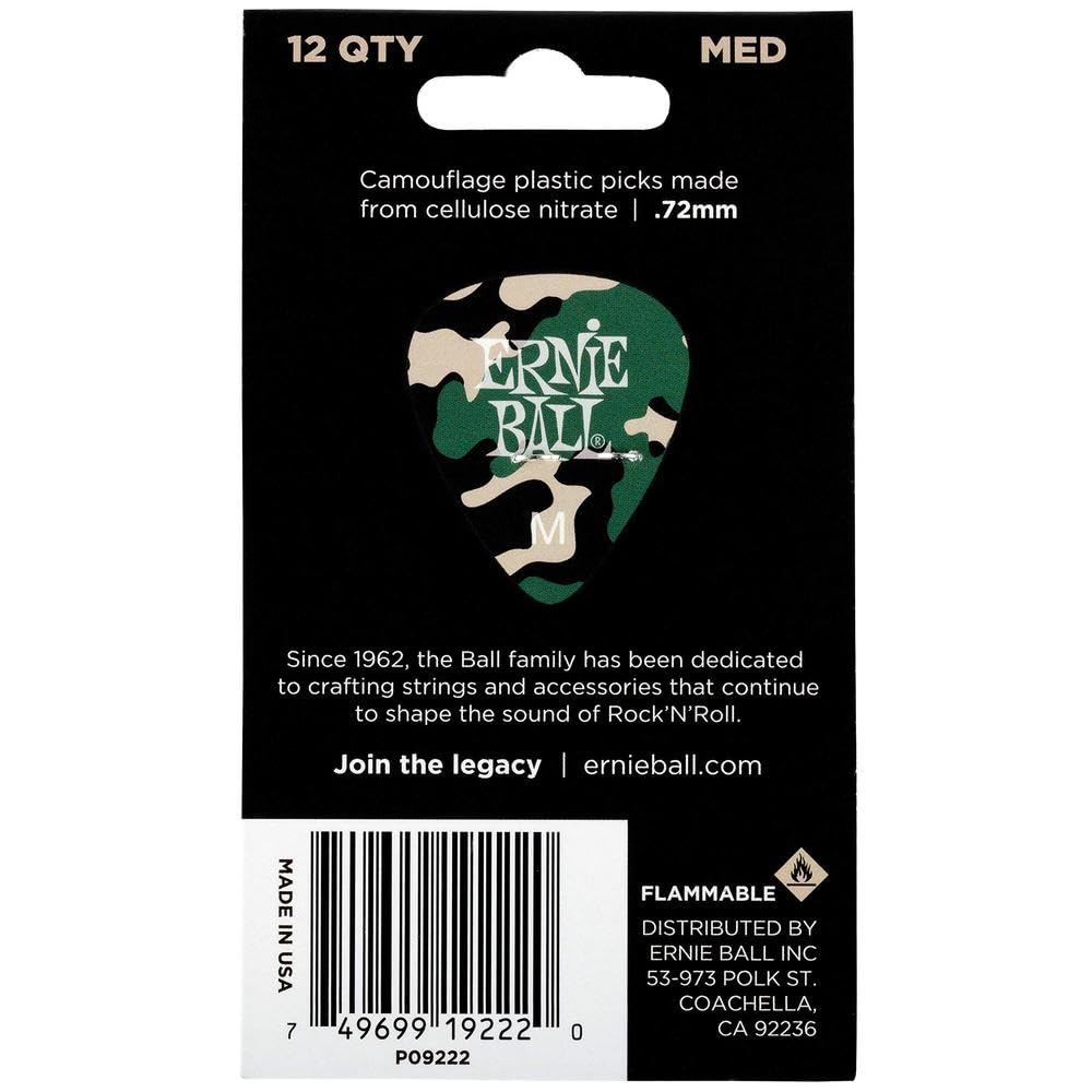 Ernie Ball Guitar Picks, Medium, Camouflage, 12 Pack (P09222)
