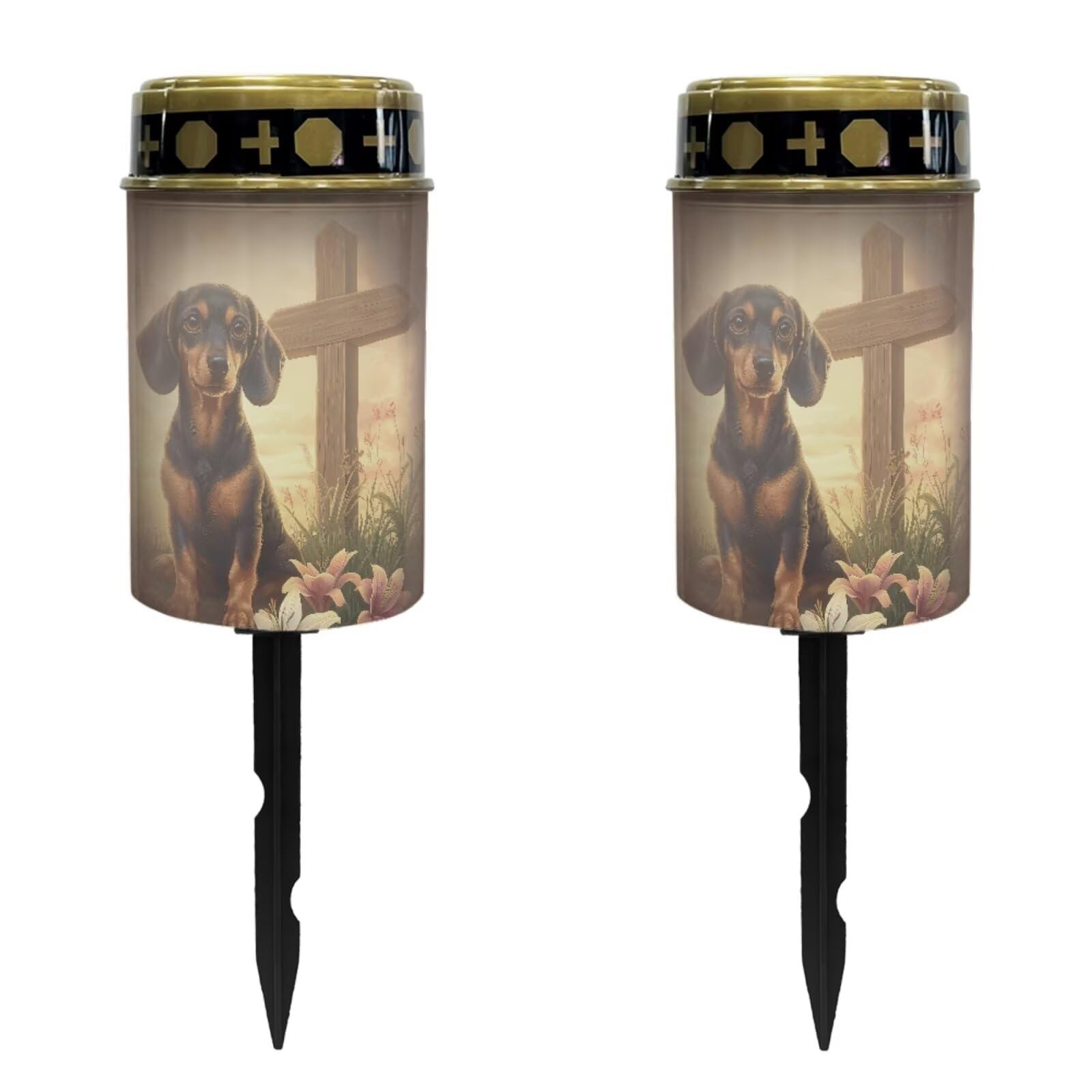 Luarisgur Solar Cross for Cemetery Grave Cross Dachshund Grave Decorations Flameless Eternal Lights for Graves Memorial Grave Li