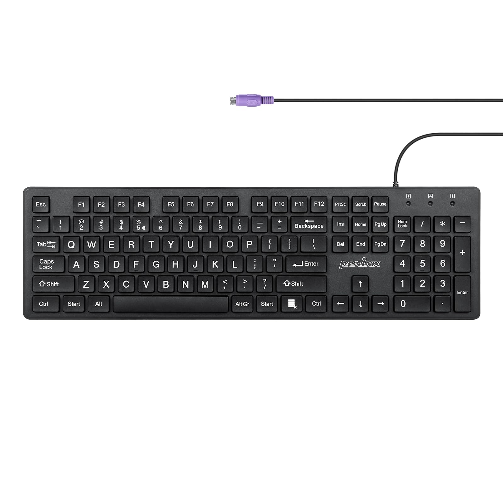 Perixx Periboard 117P Wired Ps2 Full Size Keyboard   Big Print Letters   Black   Us English