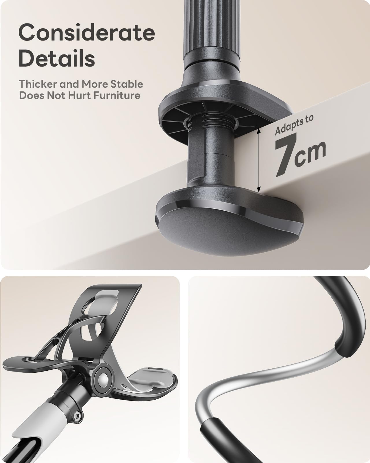 Saiji Gooseneck Bed Phone Holder, Flexible Long Arm Phone Mount For Desk, Clip Bracket Clamp Stand, Iphone Stand, Mobile Cell Ph