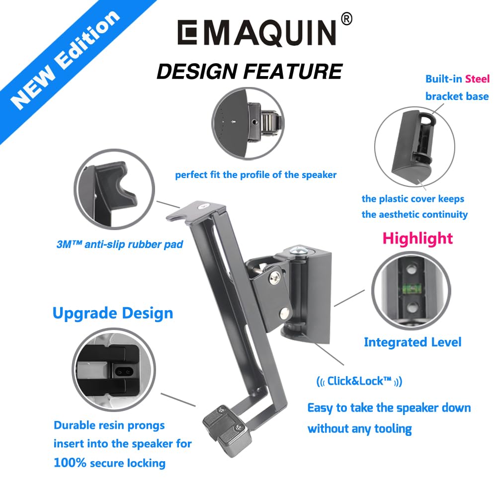 Emaquin Wall Mount Bracket For Sonos One/Sonos One Sl/Sonos Play 1 Speaker (Swivel And Tilt,Compatible With Both Sonos One/One S