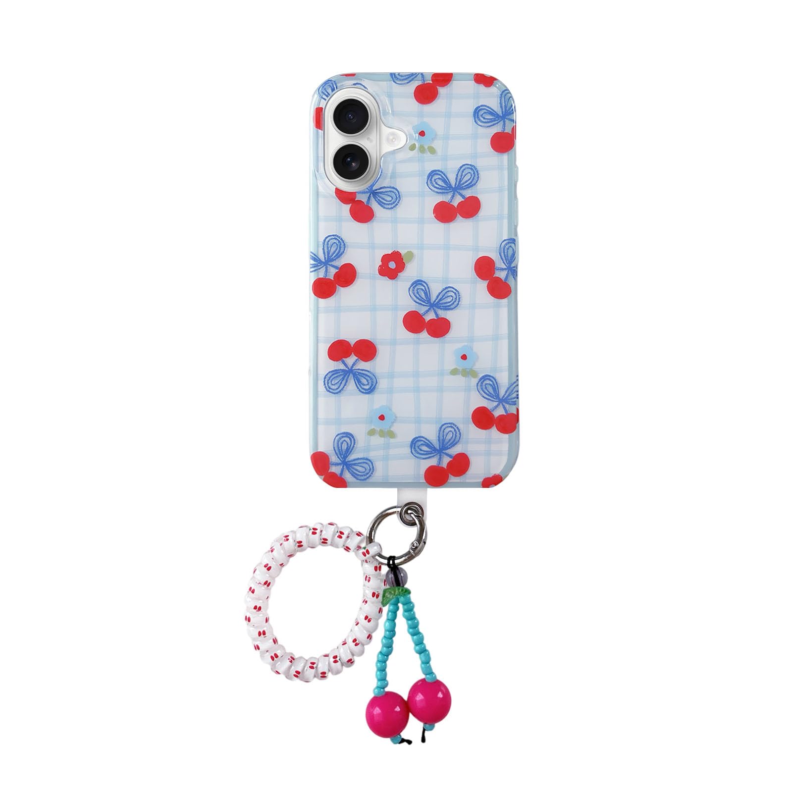Cherry Blue White Checkered Phone Case for iPhone 13 Pro Max 6.7in,Cute Chic Plaid Striped Aesthetic Design Gloss Clear Protecti