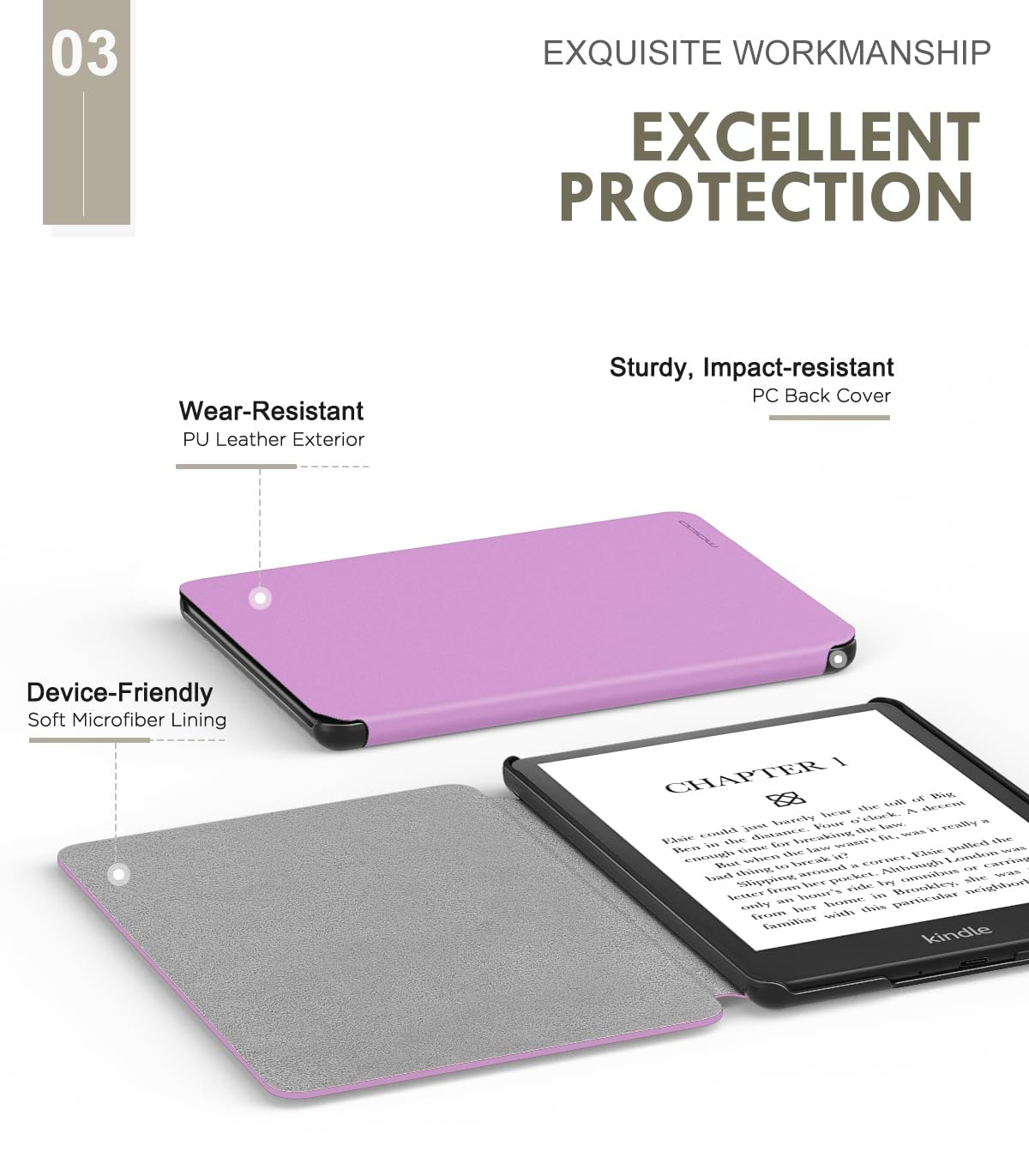 MoKo Case for 6.8' Kindle Paperwhite (11th Generation 2021) and Kindle Paperwhite Signature Edition, Light Shell Cover with Auto Wake/Sleep for Kindle Paperwhite 2021 E Reader, Lavender Purple