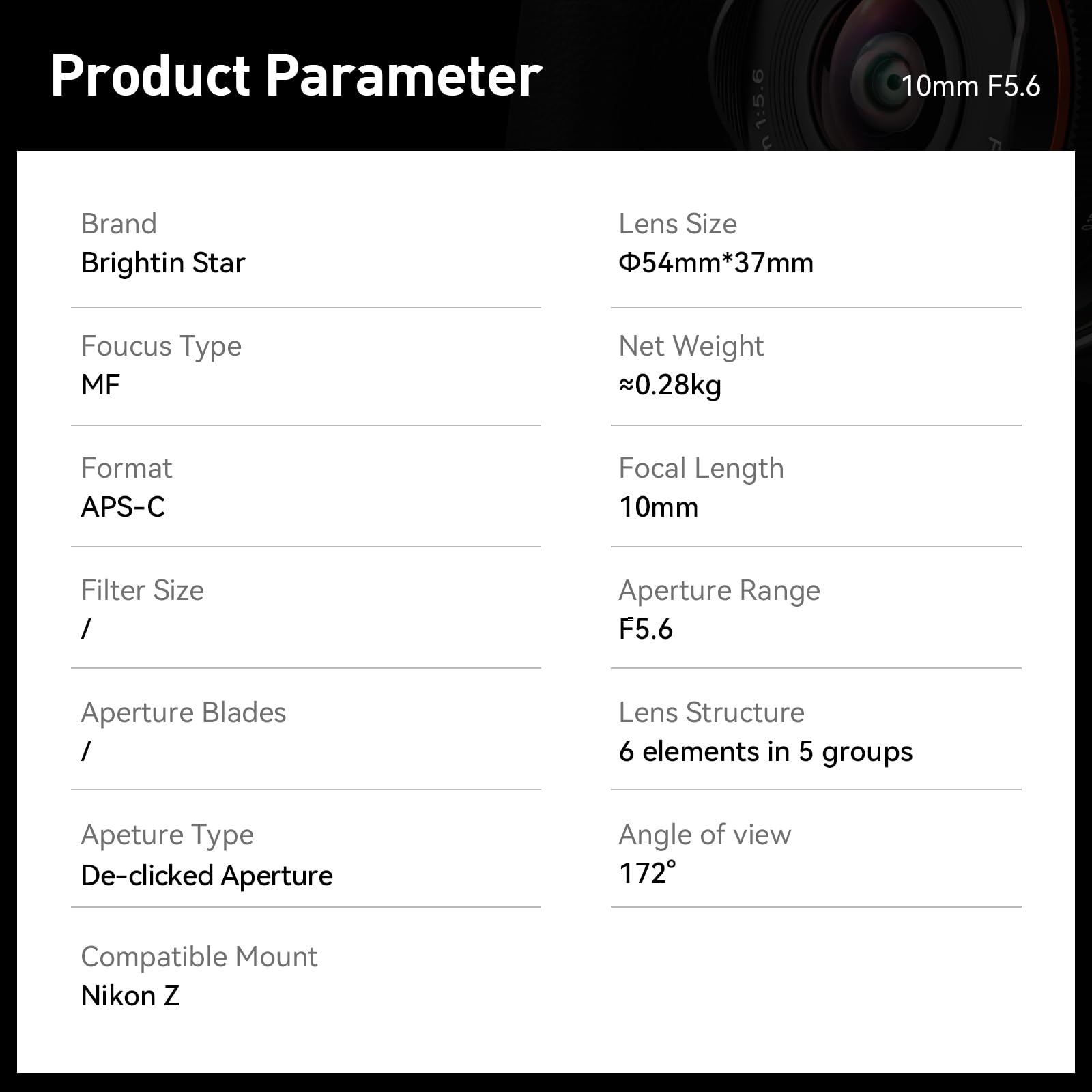 Brightin Star 10Mm F5.6 Fisheye Manual Focus Prime Lens For Nikon Z Mount Mirrorless Cameras, Aps C Ultra Wide Angle Fixed Lens,