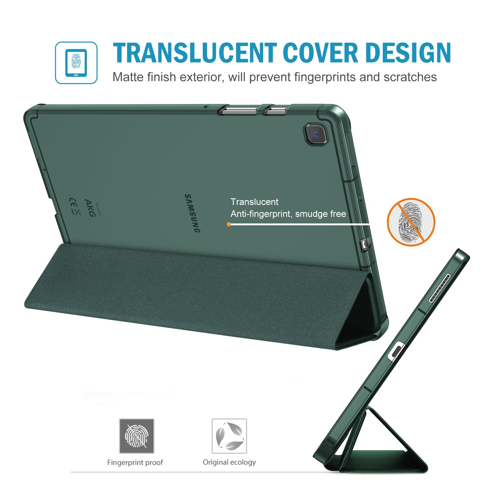 Procase Cover For Galaxy Tab S6 Lite 10.4 Case 2022 2020 With S Pen Holder(Sm P613/P619/610/P615/P617), Slim Trifold Stand Folio Case Soft Tpu Translucent Back Cover Support Auto Wake/Sleep  Green