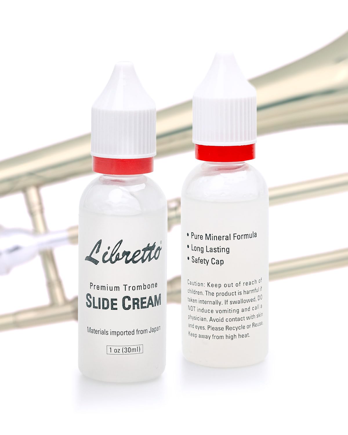 Libretto Trombone Slide Cream, Set Of 2, Long Lasting Lubricant, Smooth, Odorless, Safety Cap, Special Blended Synthetic Formula