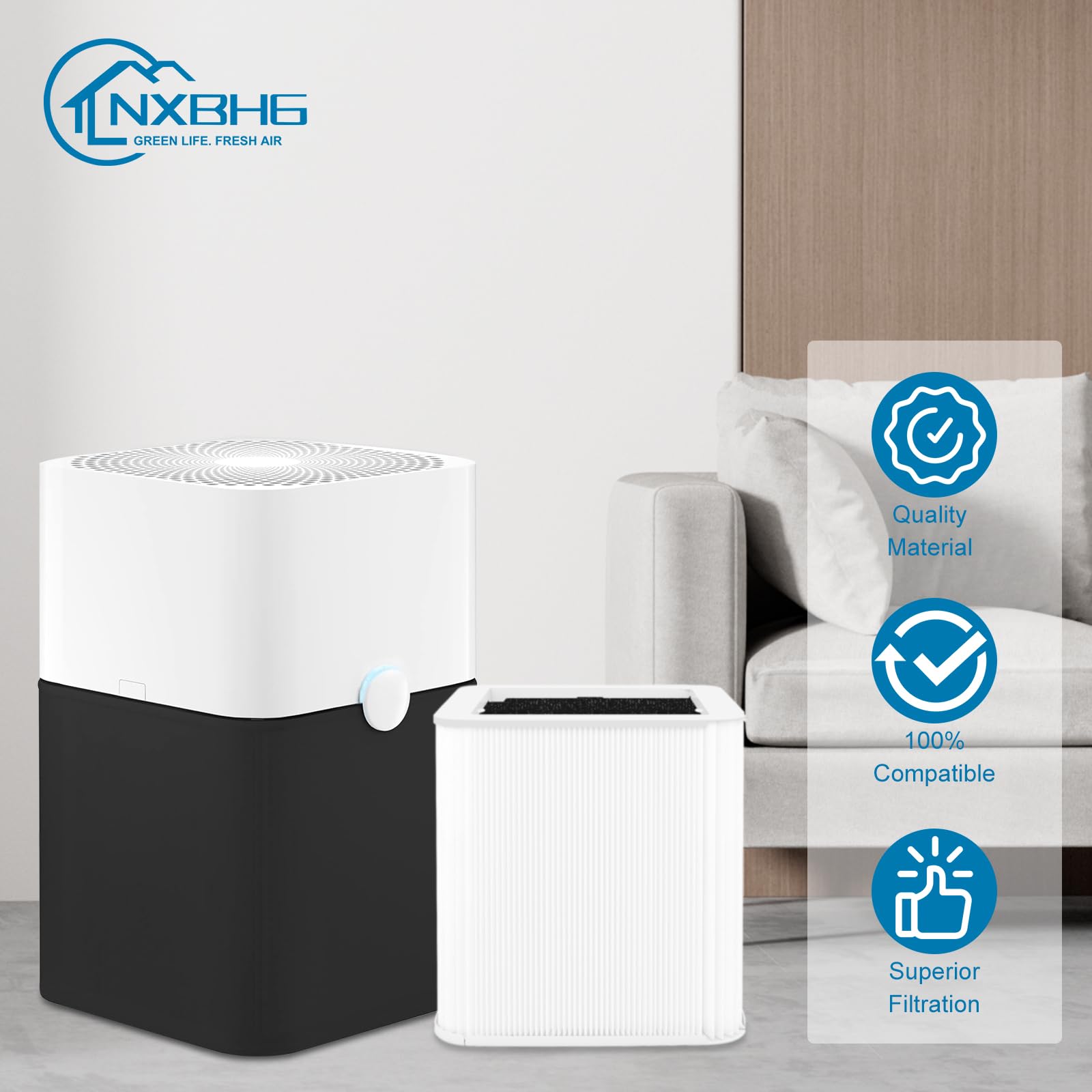 Nxbhg Blue 211+ Replacement Filter Compatible With Blue Pure 211+ Air Puri-Fier, Foldable Activated Carbon Filter, 2 Pack